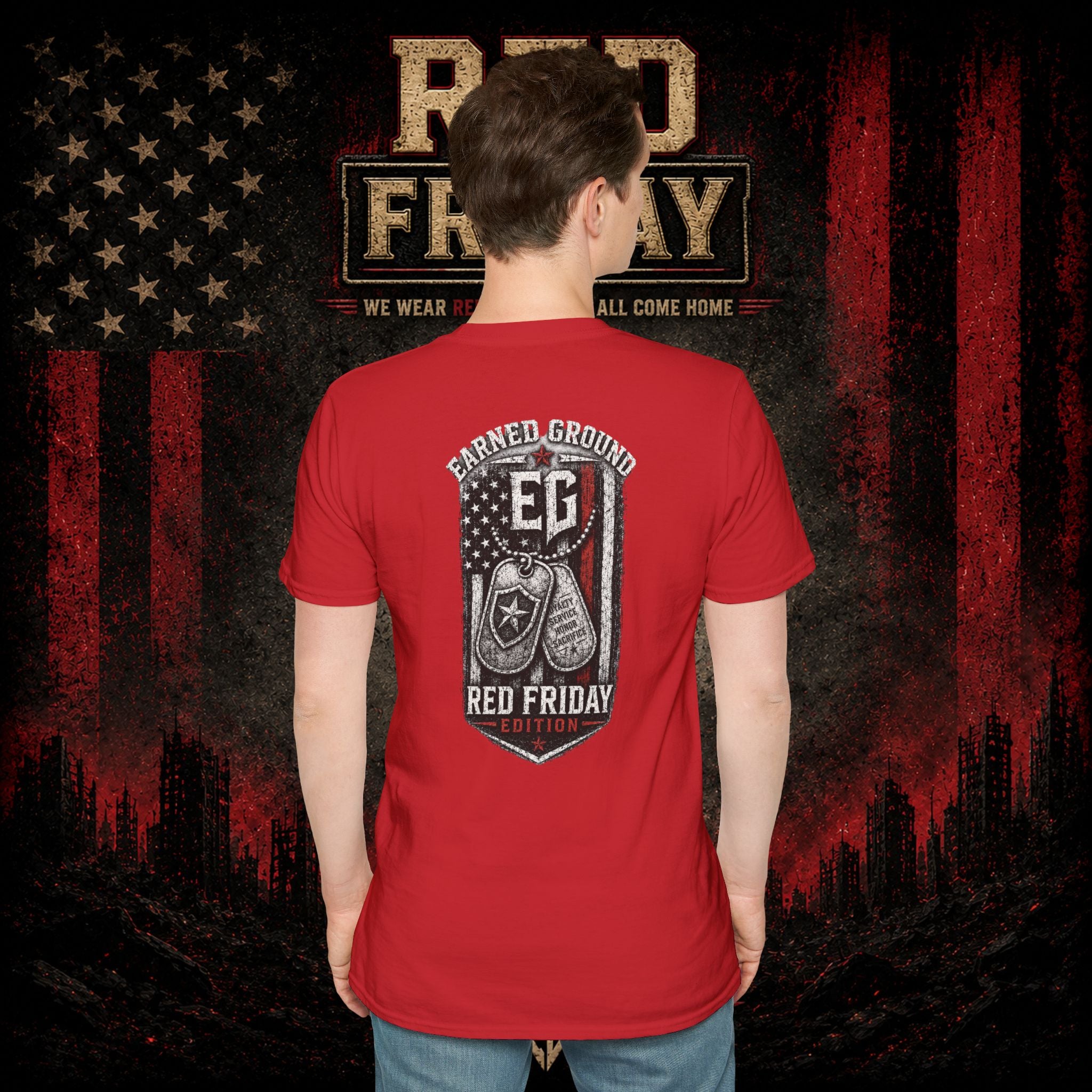 Earned Ground EG Military Flag T-Shirt — Red Friday Patriot Tee