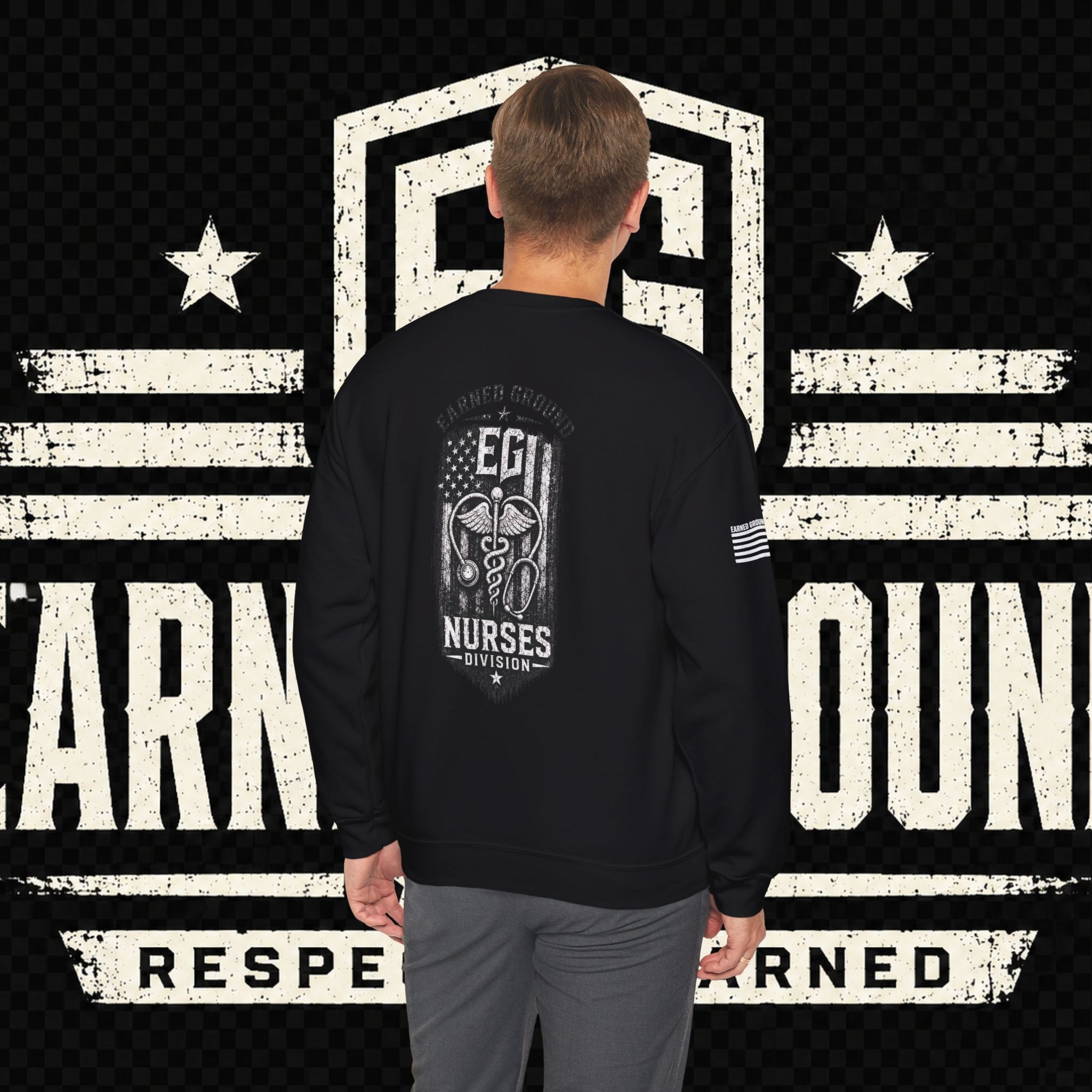 EARNED GROUND Nurses Division Crewneck Sweatshirt – Nurses Caduceus Badge Design