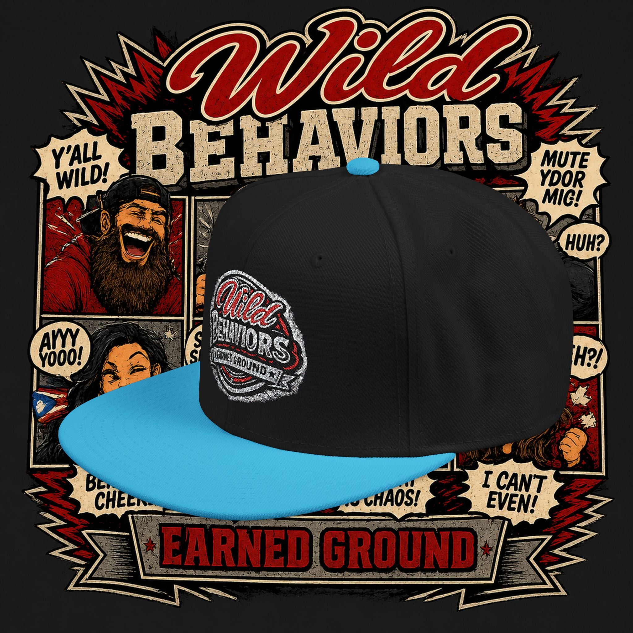 Earned Ground Cap Snapback Hat — 'Wild Behaviors' Embroidered Earned Ground Cap