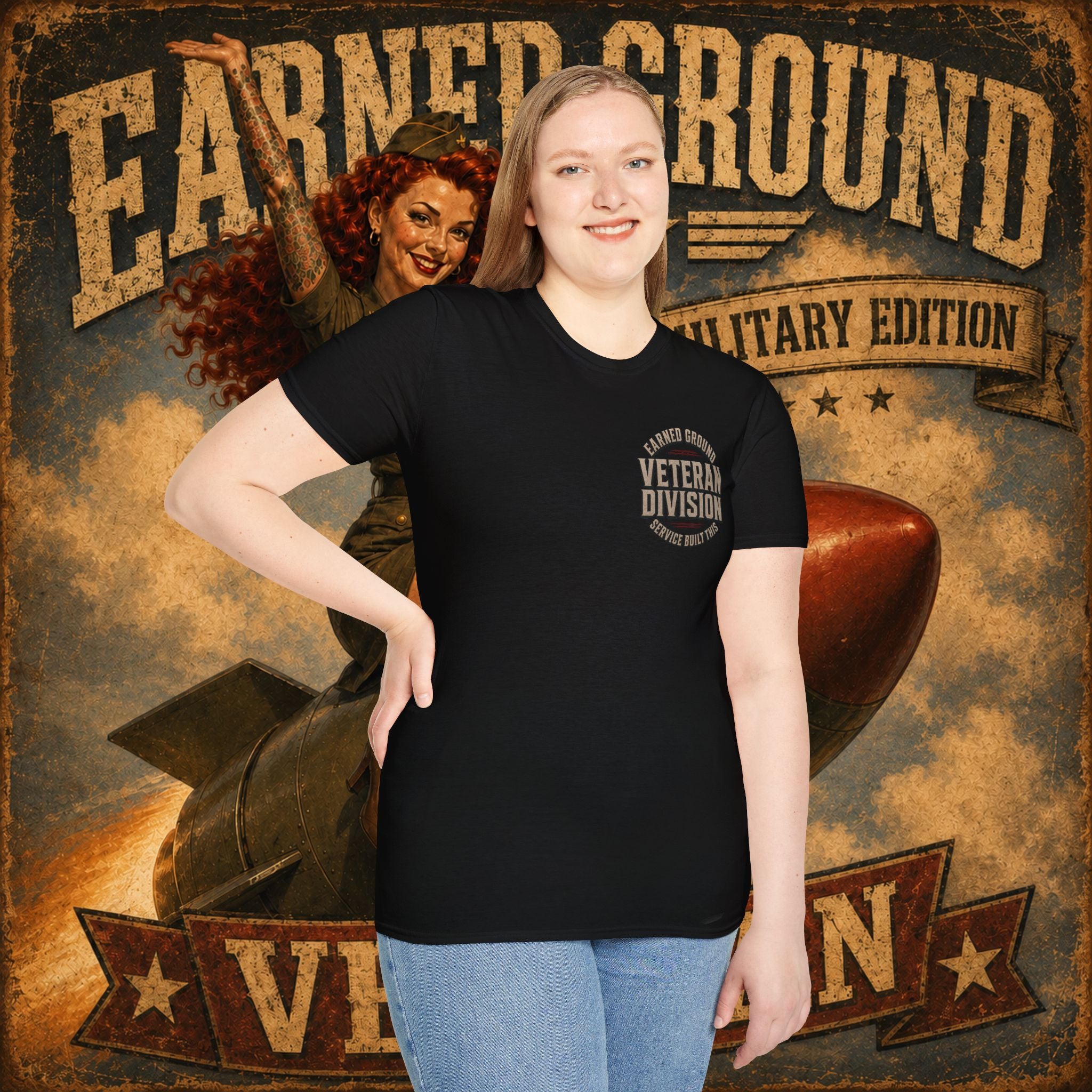 Earned Ground Veteran Division T‑Shirt —"LILY PINUP" VINTAGE SERVICE DIVISON