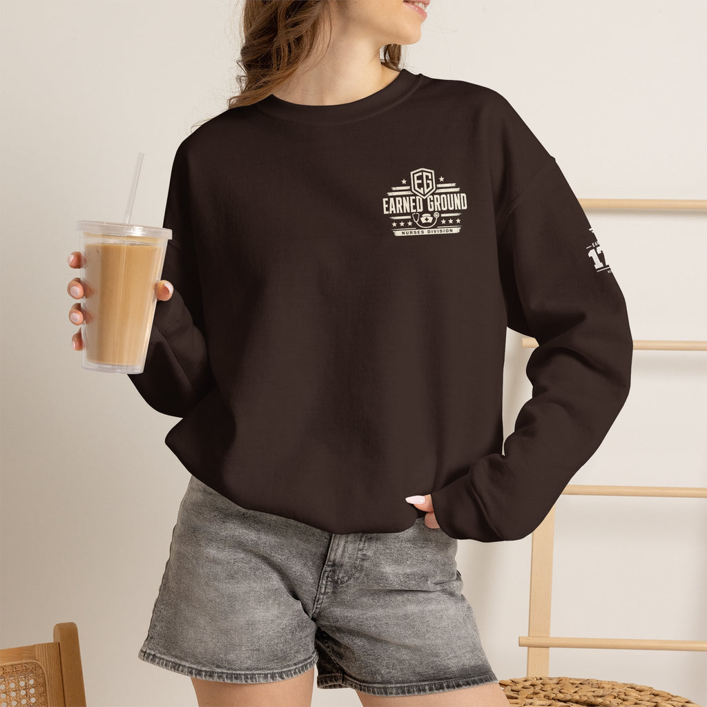 EARNED GROUND Nurses Division Crewneck Sweatshirt – Nurses Caduceus Badge Design
