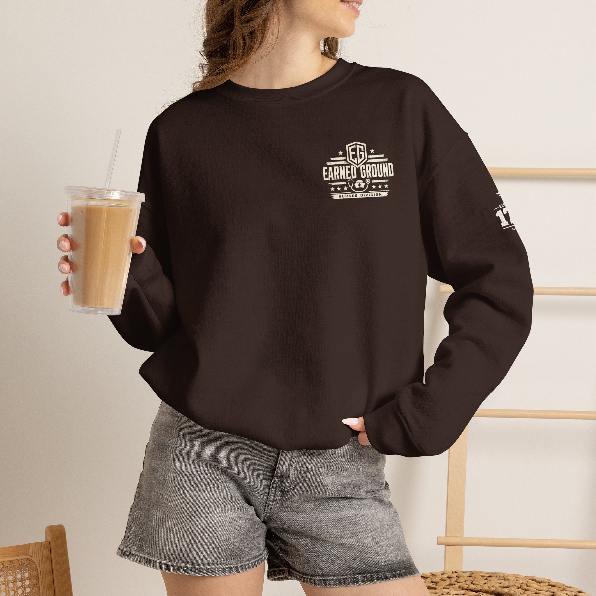 EARNED GROUND Nurses Division Crewneck Sweatshirt – Nurses Caduceus Badge Design
