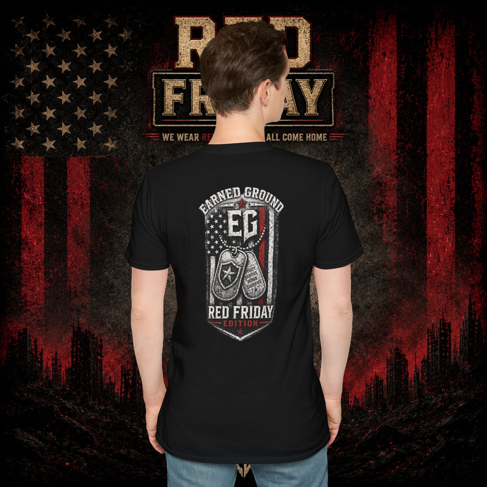 Earned Ground EG Military Flag T-Shirt — Red Friday Patriot Tee