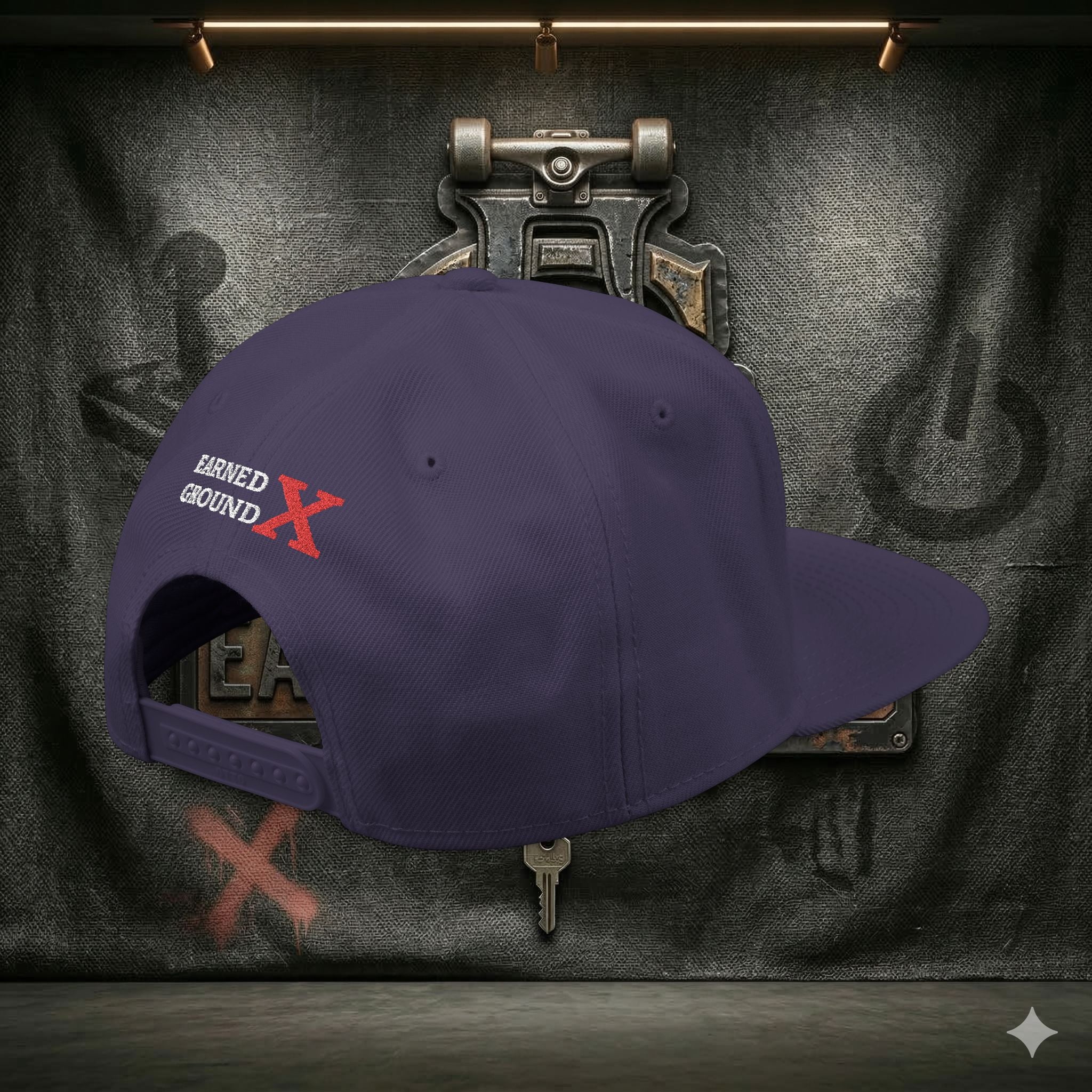 EARNED GROUND GEN 'X' EMBROIDED Snapback Hat — Vintage Red  GEN X Patch Logo Cap