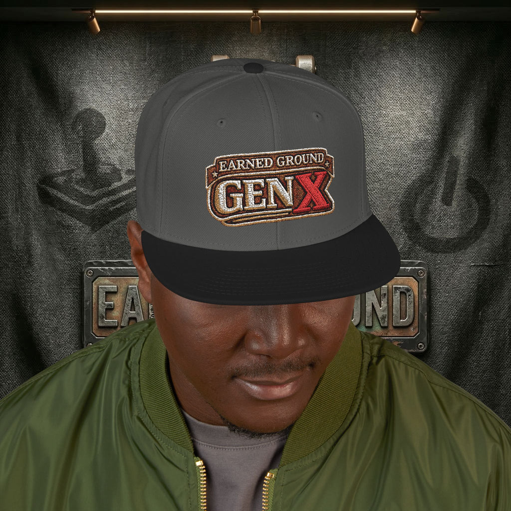 EARNED GROUND GEN 'X' EMBROIDED Snapback Hat — Vintage Red  GEN X Patch Logo Cap