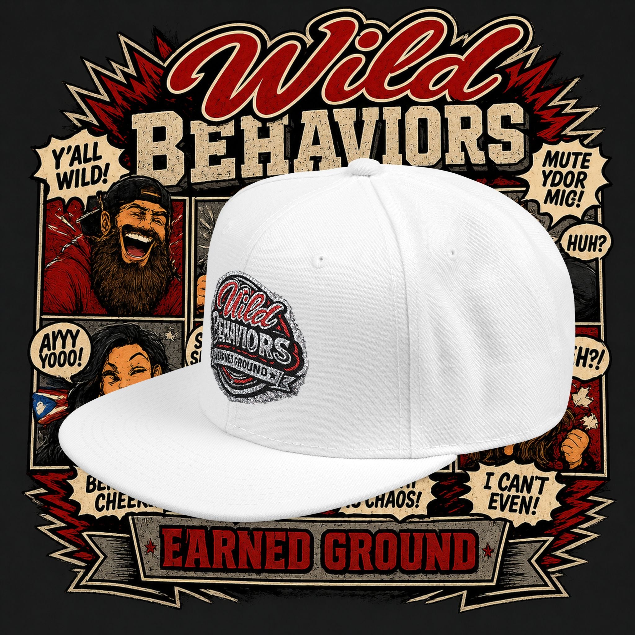 Earned Ground Cap Snapback Hat — 'Wild Behaviors' Embroidered Earned Ground Cap