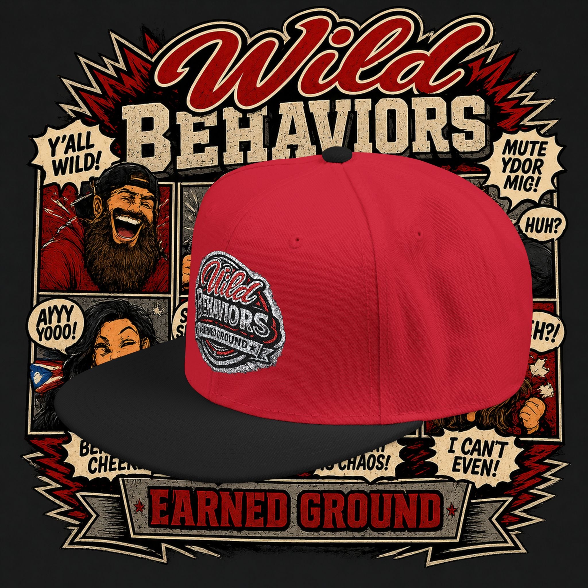 Earned Ground Cap Snapback Hat — 'Wild Behaviors' Embroidered Earned Ground Cap