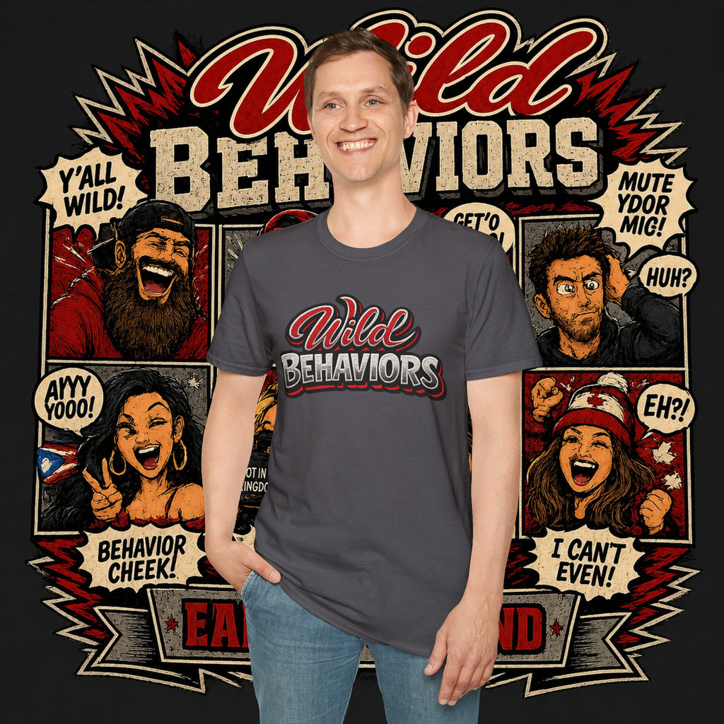 Earned Ground "Wild Behaviors" T-Shirt — Retro Red & White Graphic Tee