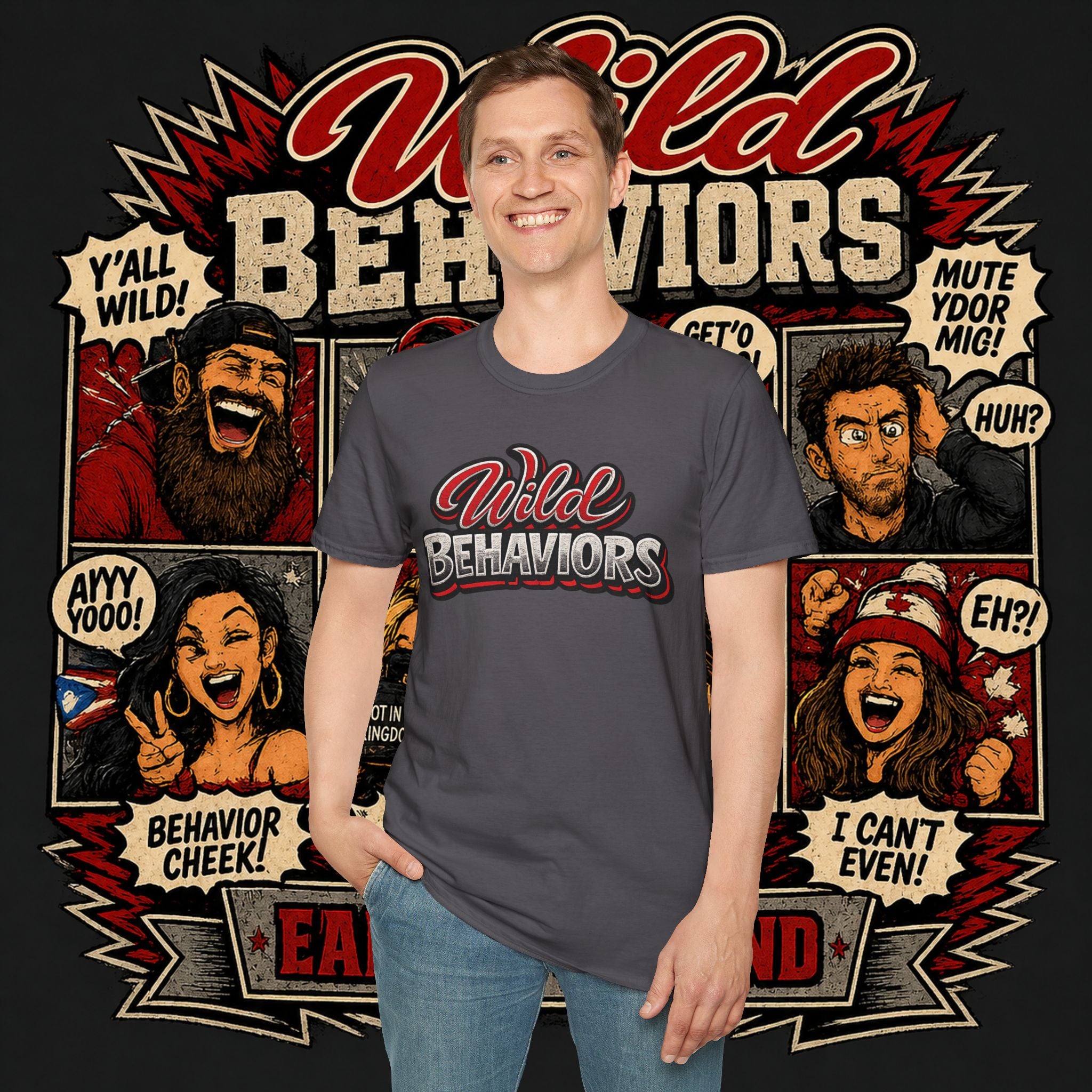 Earned Ground "Wild Behaviors" T-Shirt — Retro Red & White Graphic Tee