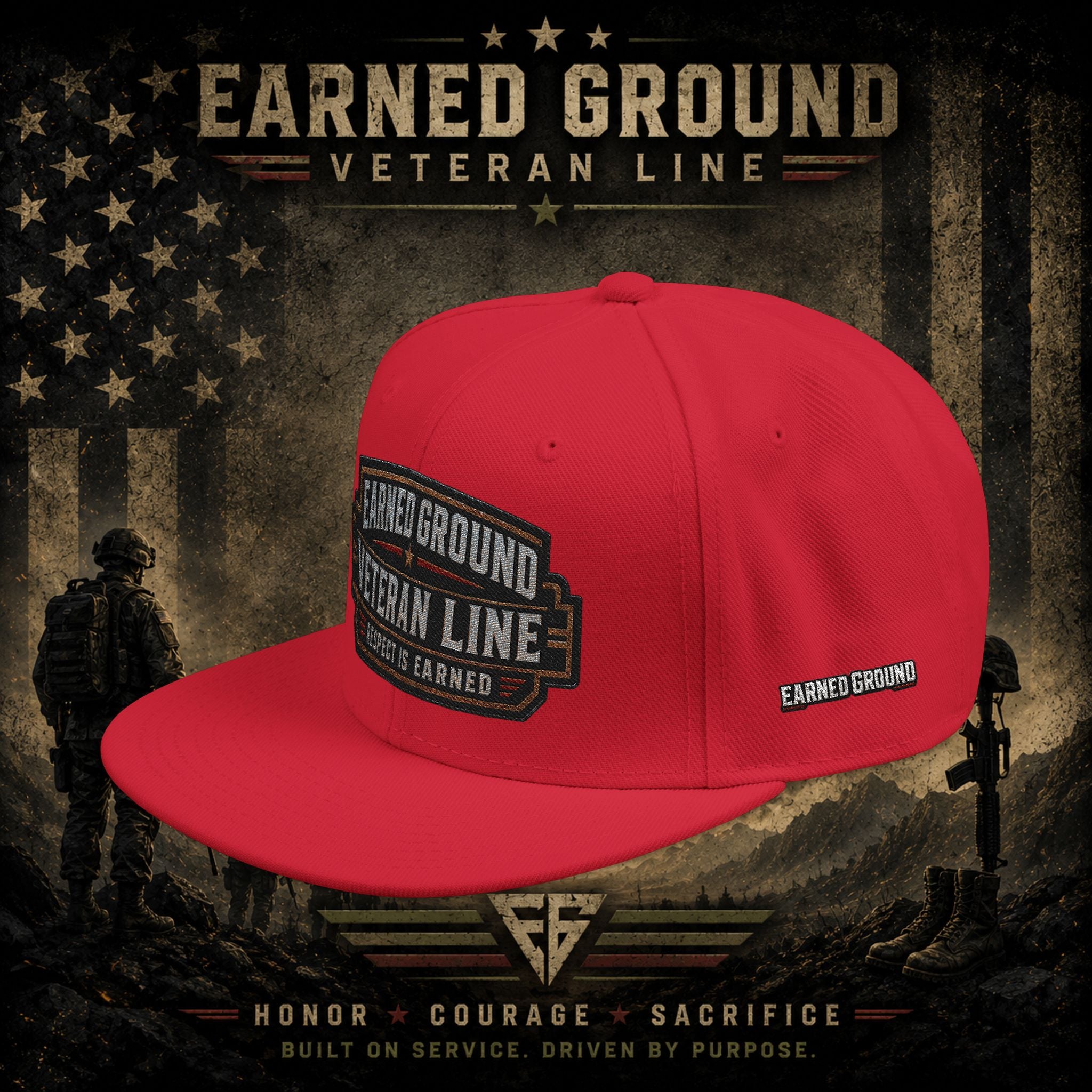 Earned Ground Veteran Line  Embroidered Snapback Hat
