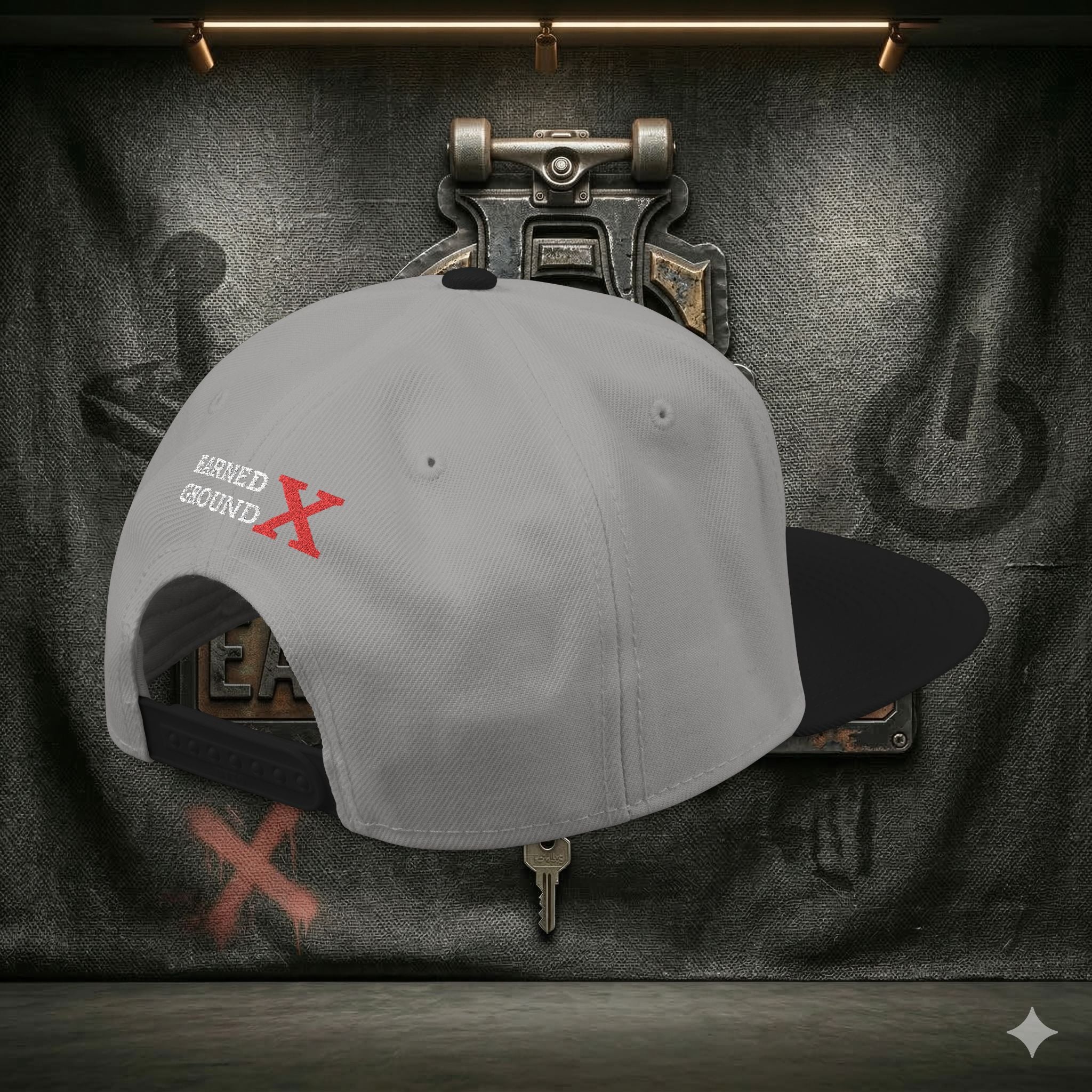 EARNED GROUND GEN 'X' EMBROIDED Snapback Hat — Vintage Red  GEN X Patch Logo Cap