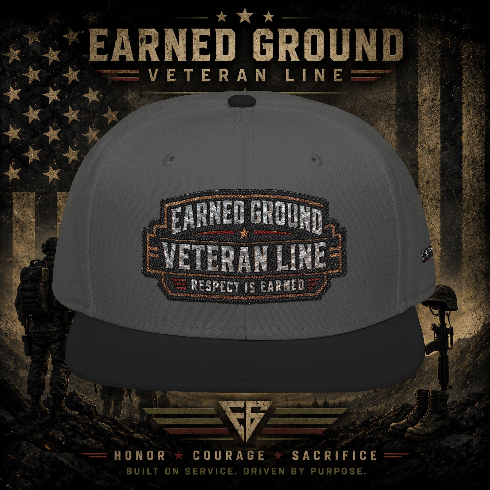 Earned Ground Veteran Line  Embroidered Snapback Hat