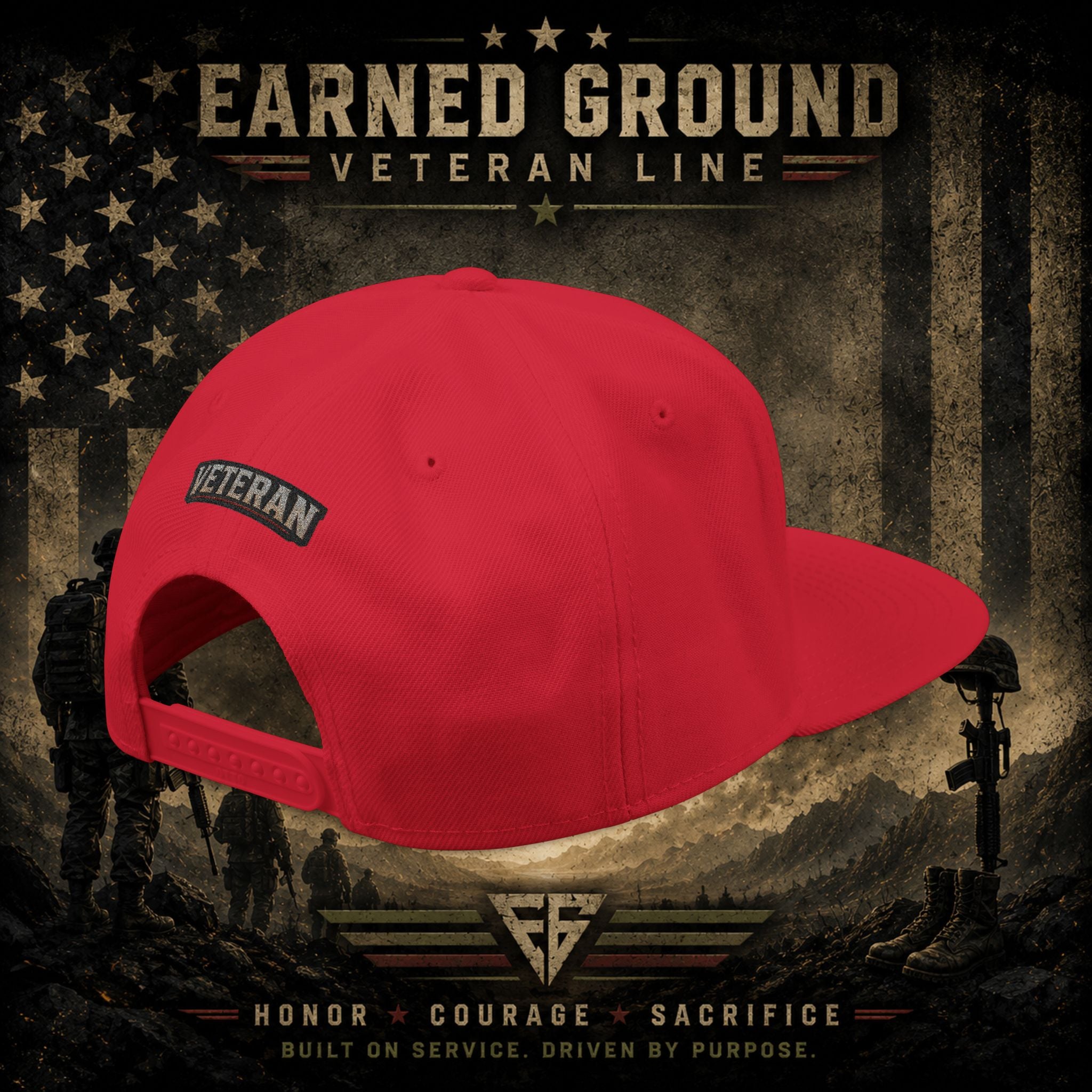 Earned Ground Veteran Line  Embroidered Snapback Hat