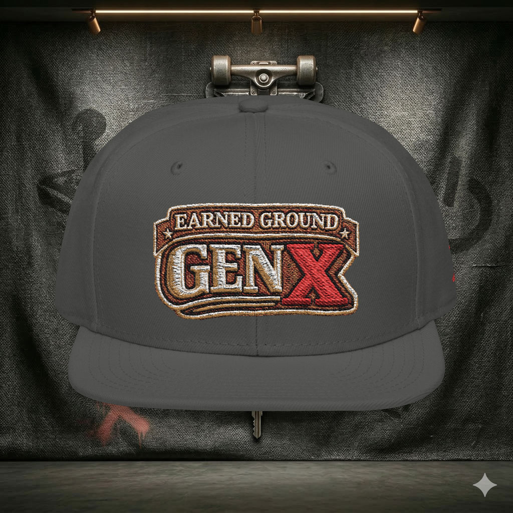 EARNED GROUND GEN 'X' EMBROIDED Snapback Hat — Vintage Red  GEN X Patch Logo Cap