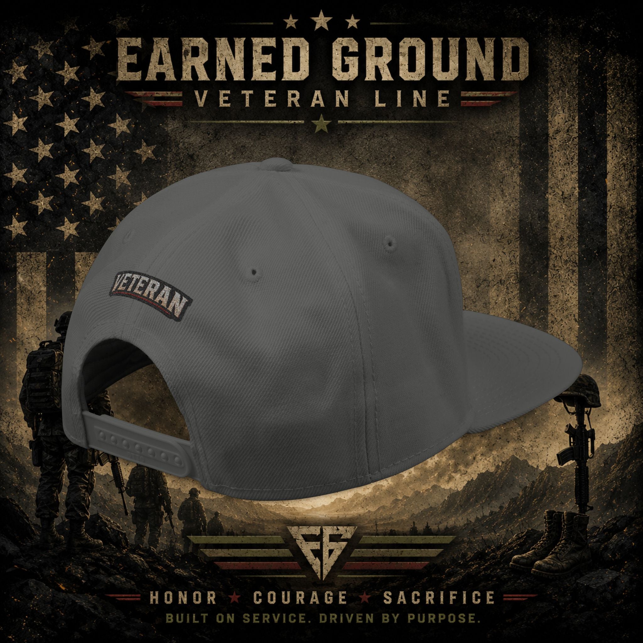 Earned Ground Veteran Line  Embroidered Snapback Hat