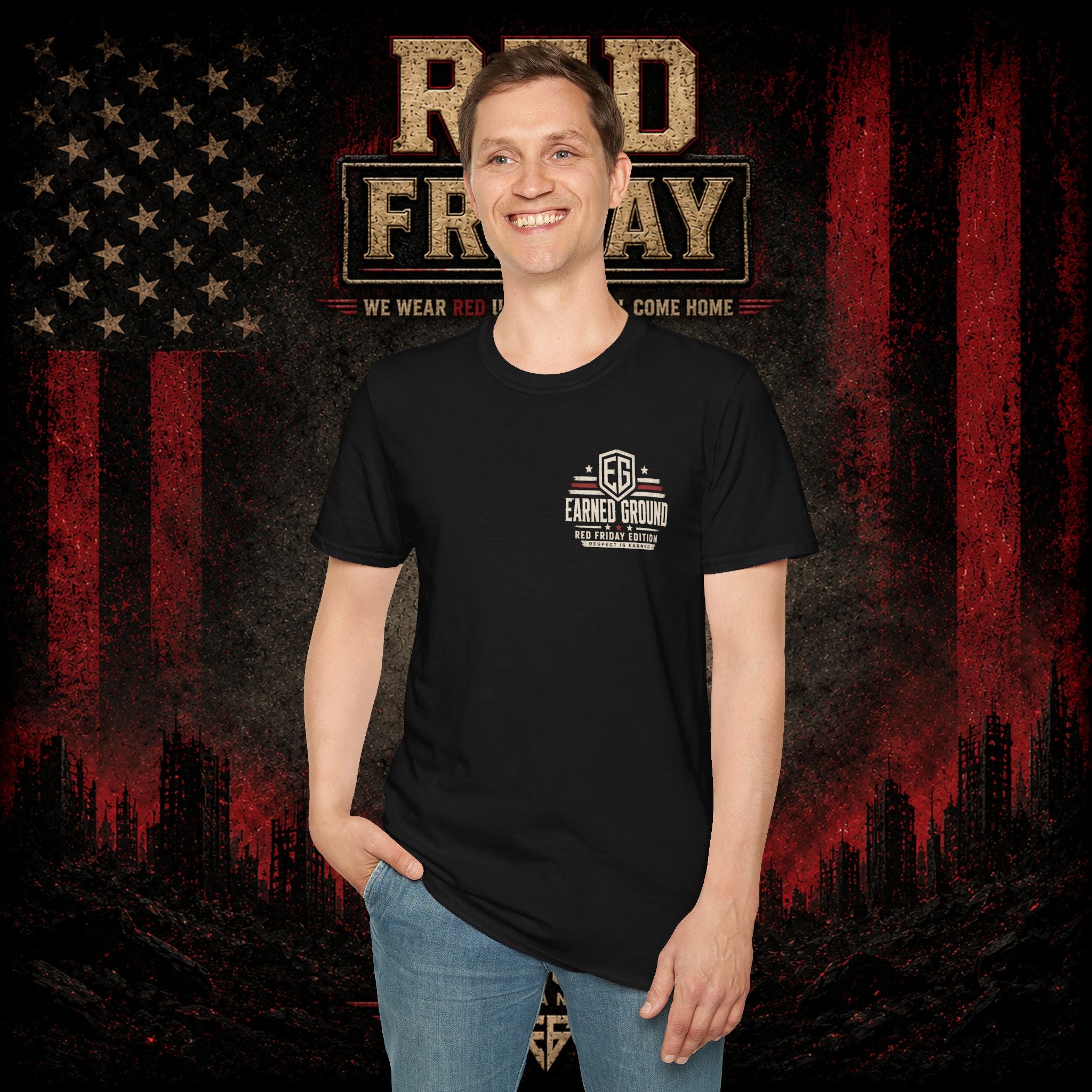 Earned Ground EG Military Flag T-Shirt — Red Friday Patriot Tee