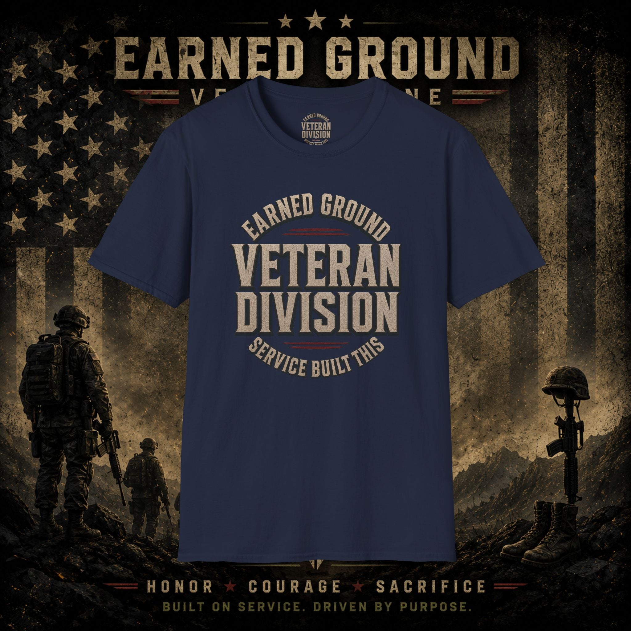 Earned Ground Veteran Division 'Service Built This'— Military Tribute Tee
