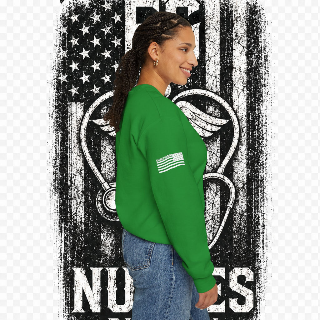 EARNED GROUND Nurses Division Crewneck Sweatshirt – Nurses Caduceus Badge Design
