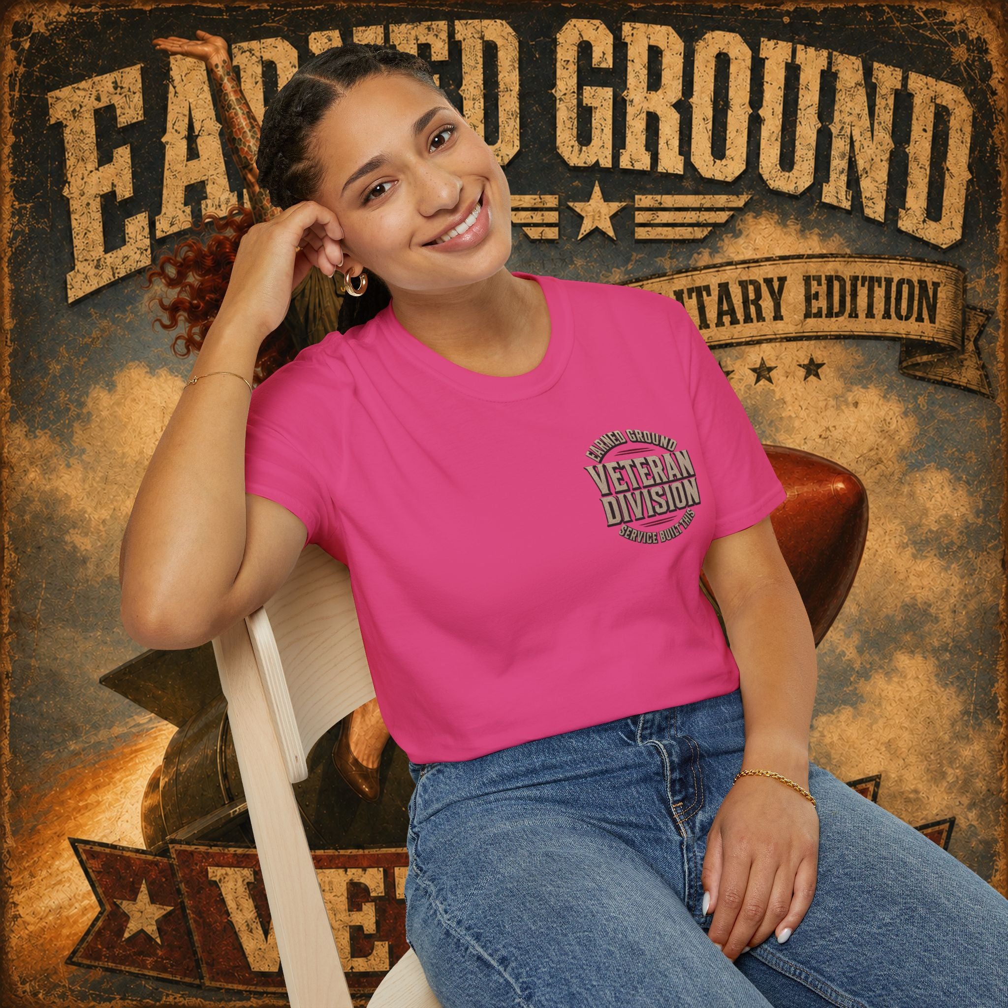 Earned Ground Veteran Division T‑Shirt —"LILY PINUP" VINTAGE SERVICE DIVISON