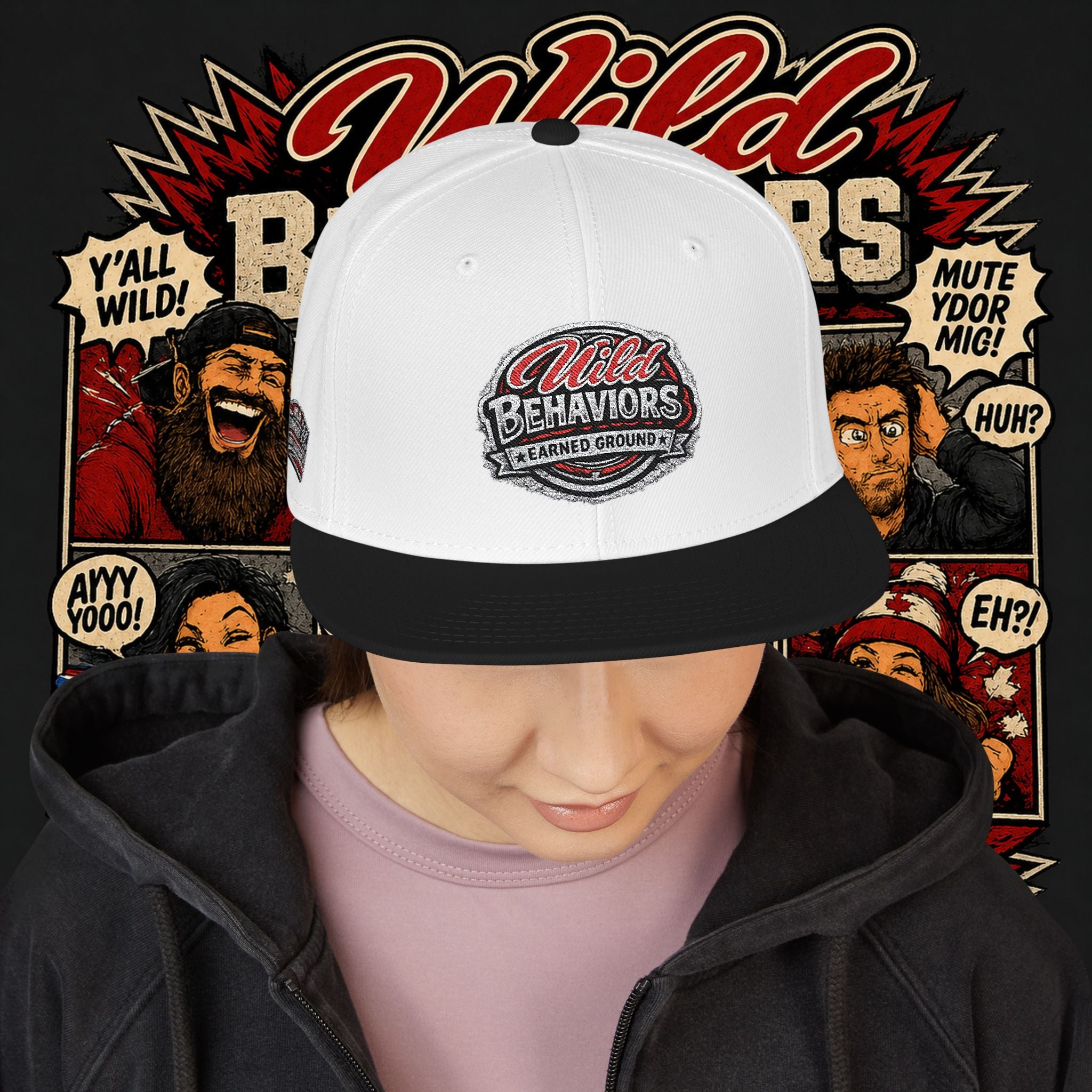 Earned Ground Cap Snapback Hat — 'Wild Behaviors' Embroidered Earned Ground Cap