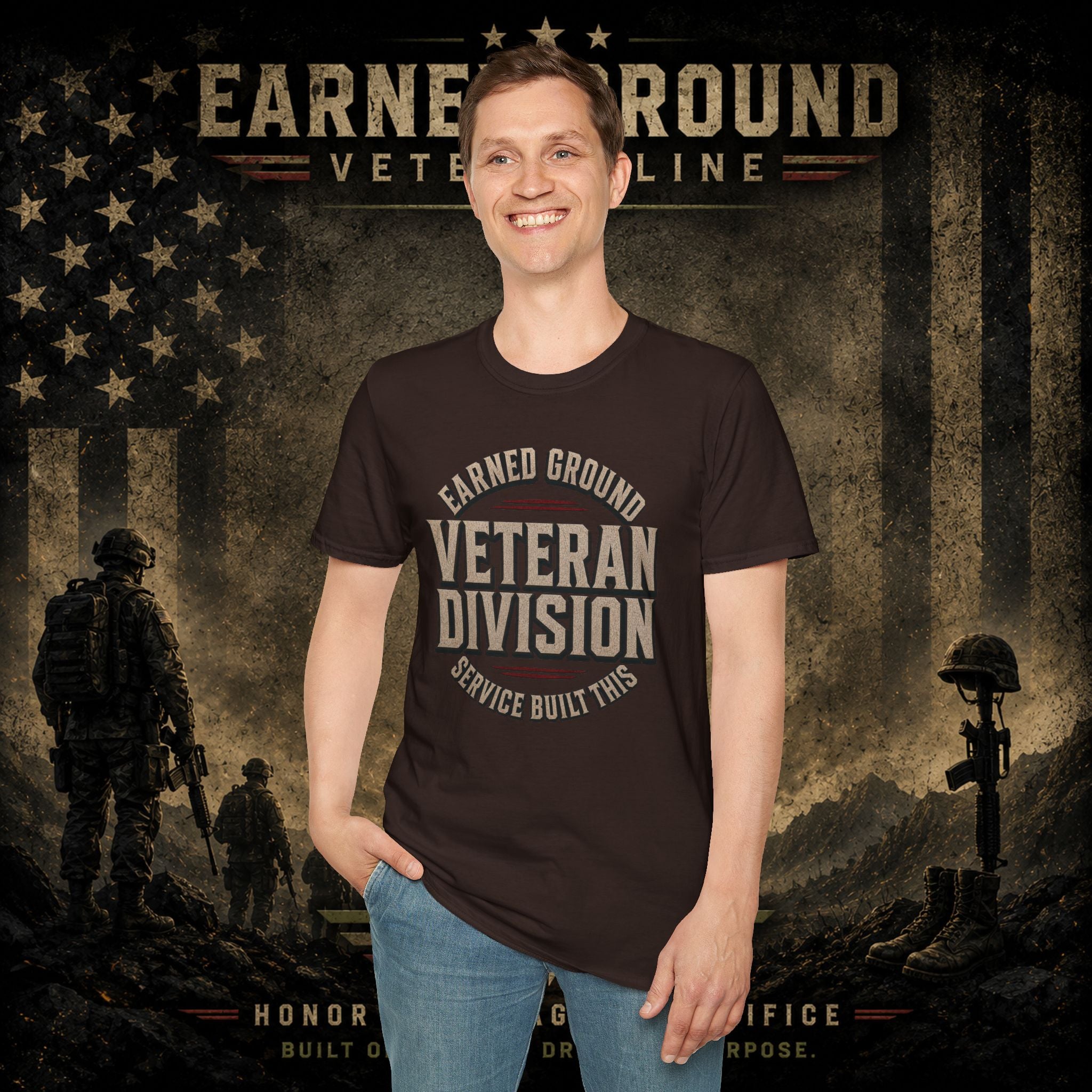 Earned Ground Veteran Division 'Service Built This'— Military Tribute Tee