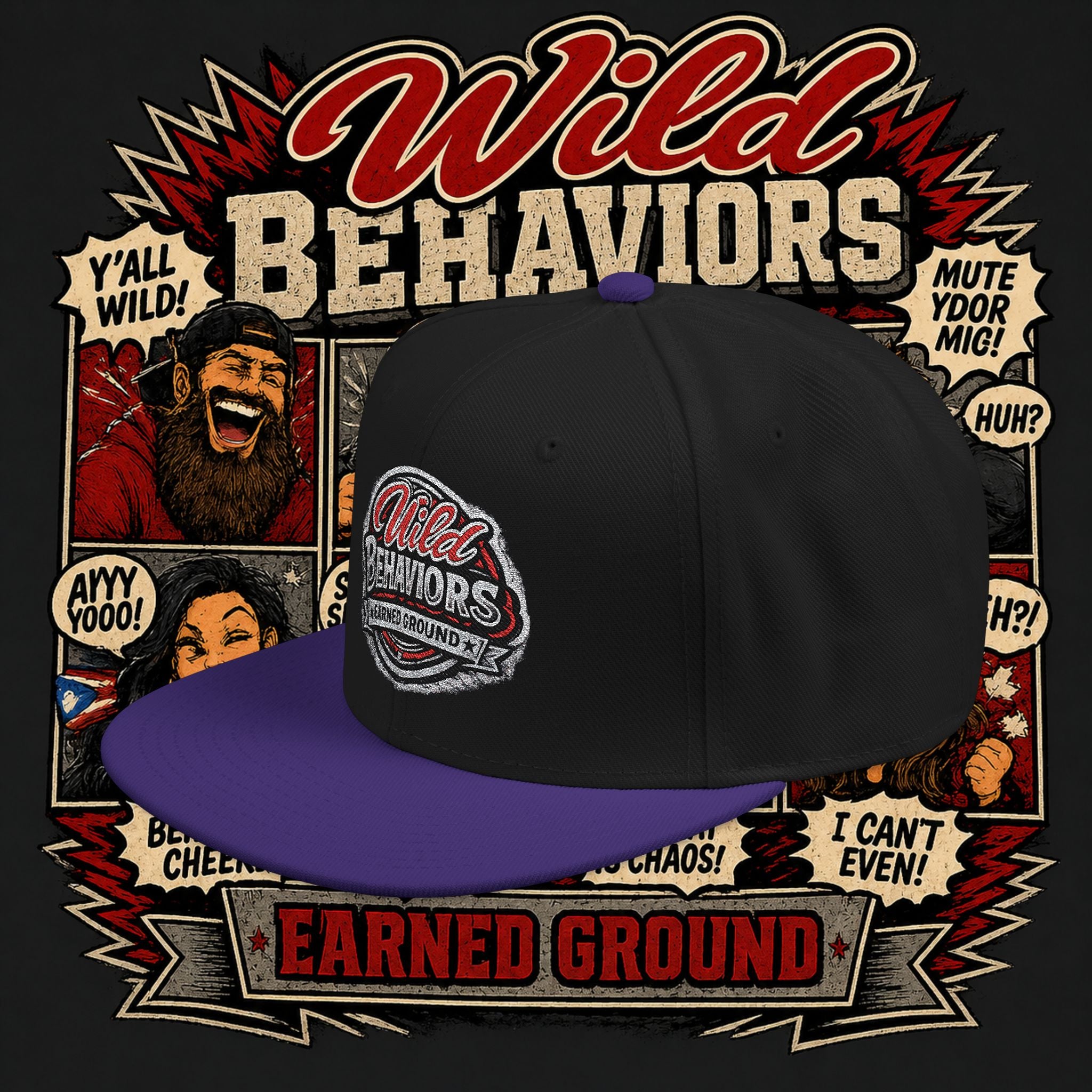 Earned Ground Cap Snapback Hat — 'Wild Behaviors' Embroidered Earned Ground Cap