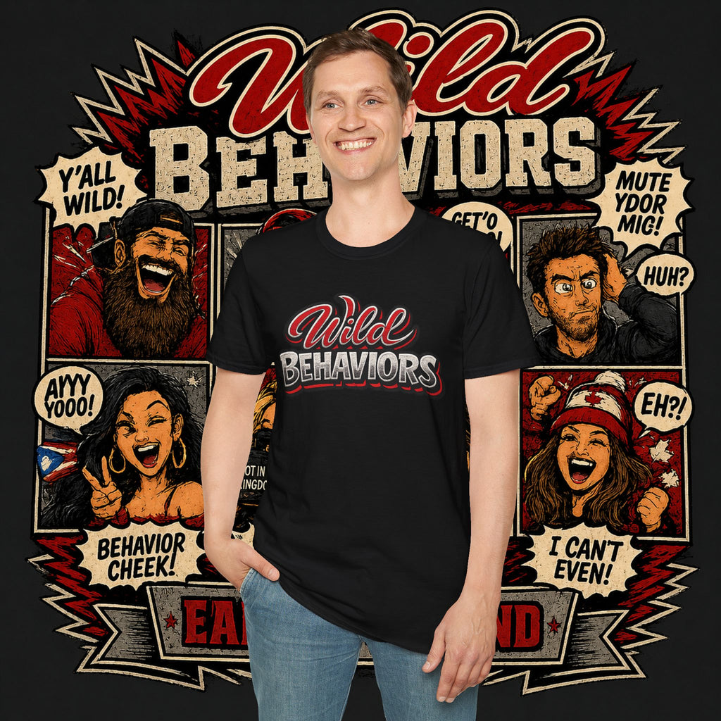 Earned Ground "Wild Behaviors" T-Shirt — Retro Red & White Graphic Tee