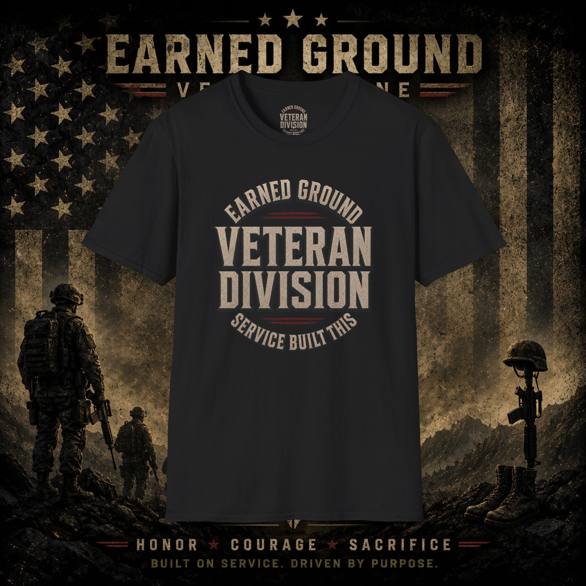 Earned Ground Veteran Division 'Service Built This'— Military Tribute Tee