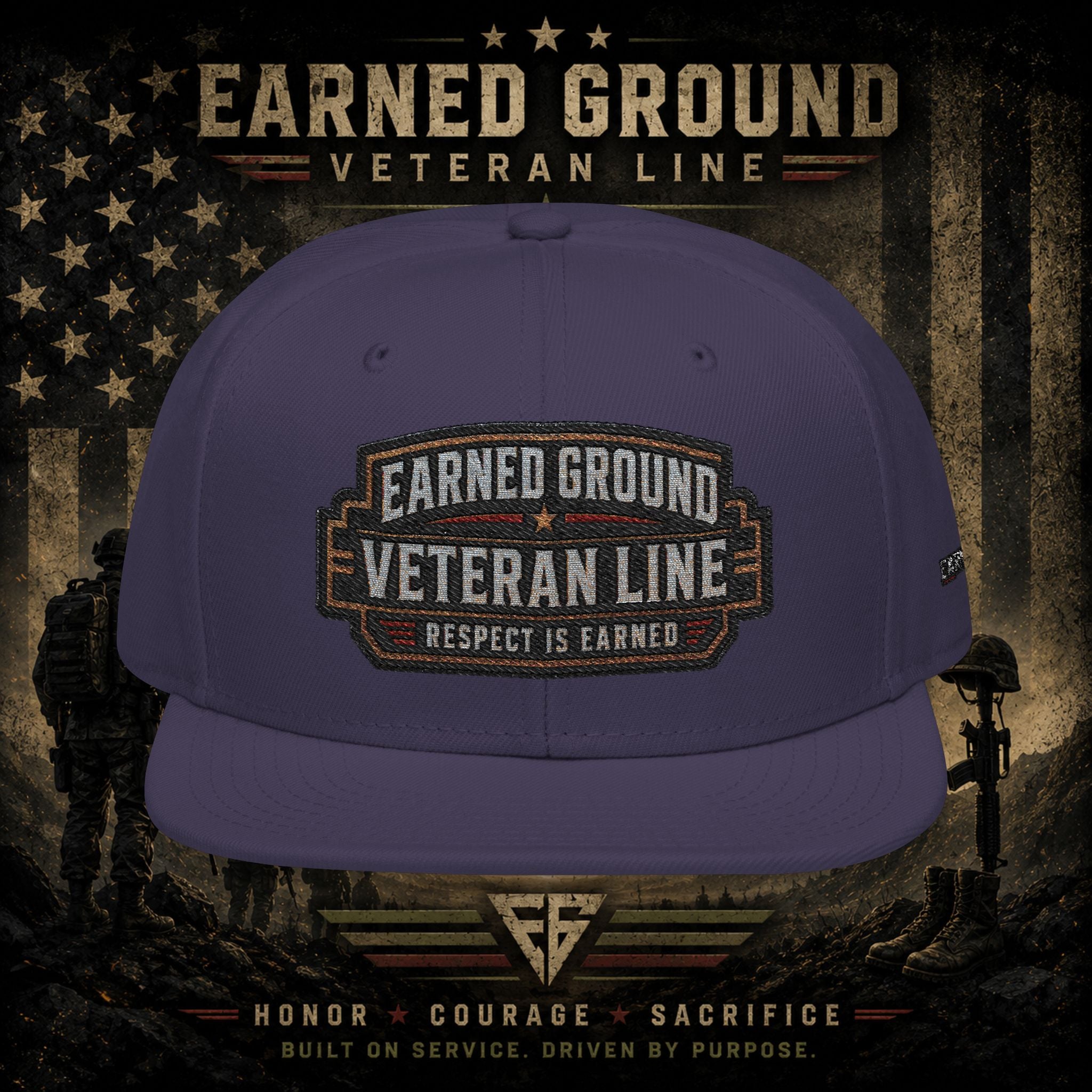 Earned Ground Veteran Line  Embroidered Snapback Hat