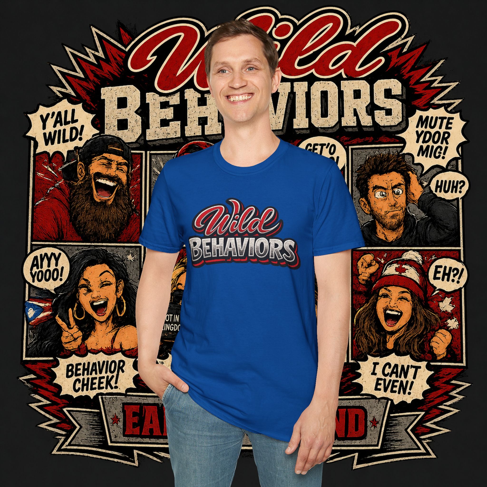 Earned Ground "Wild Behaviors" T-Shirt — Retro Red & White Graphic Tee