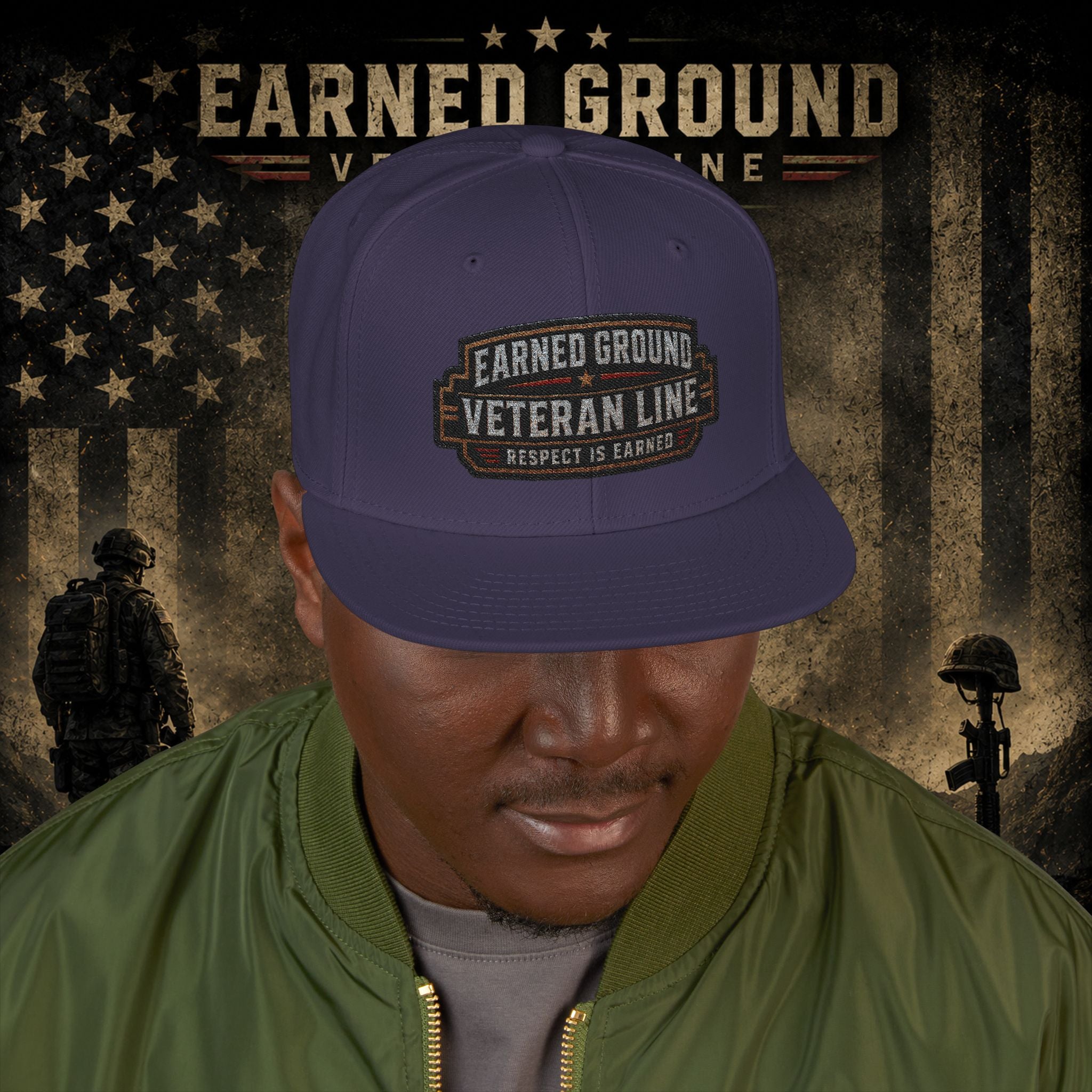Earned Ground Veteran Line  Embroidered Snapback Hat
