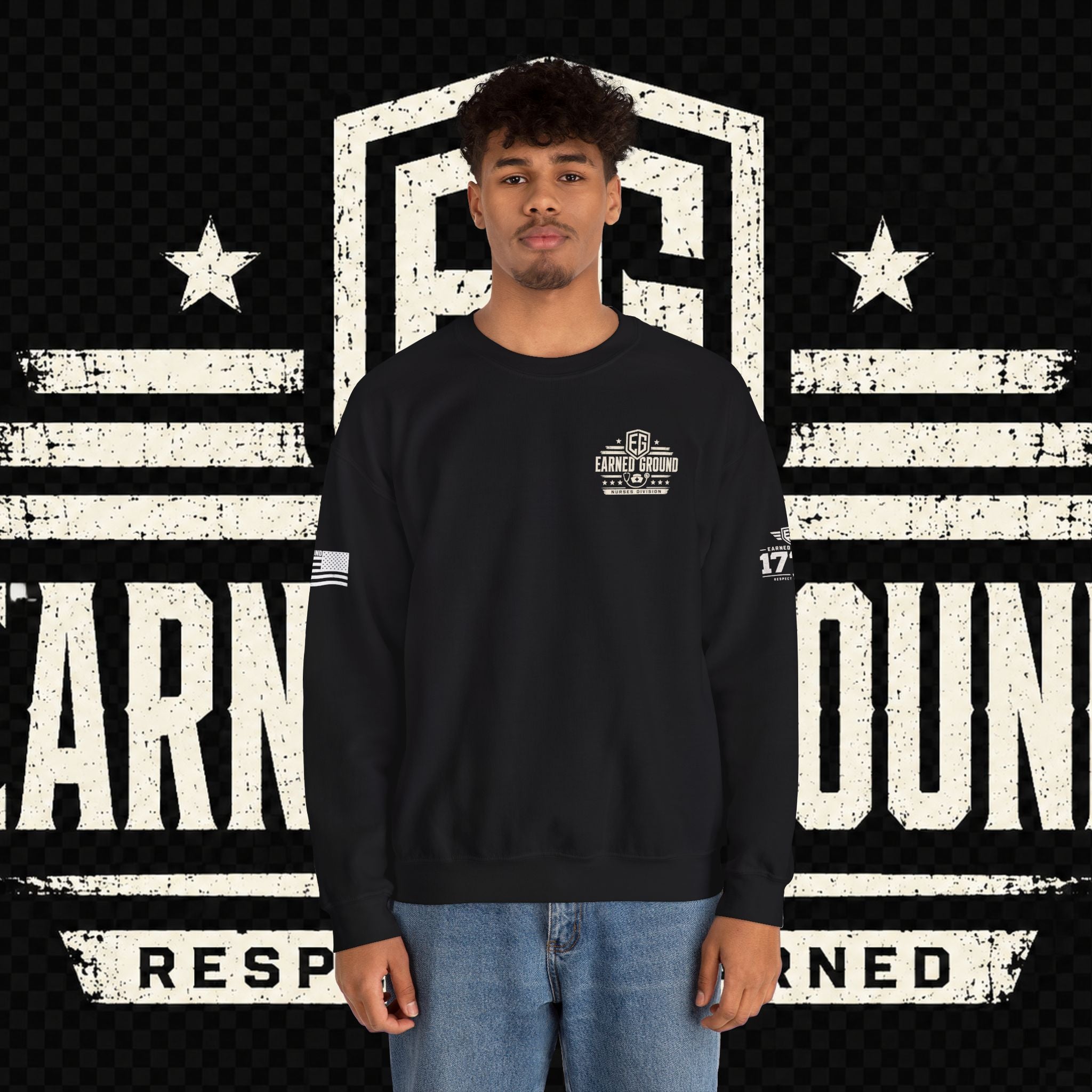 EARNED GROUND Nurses Division Crewneck Sweatshirt – Nurses Caduceus Badge Design