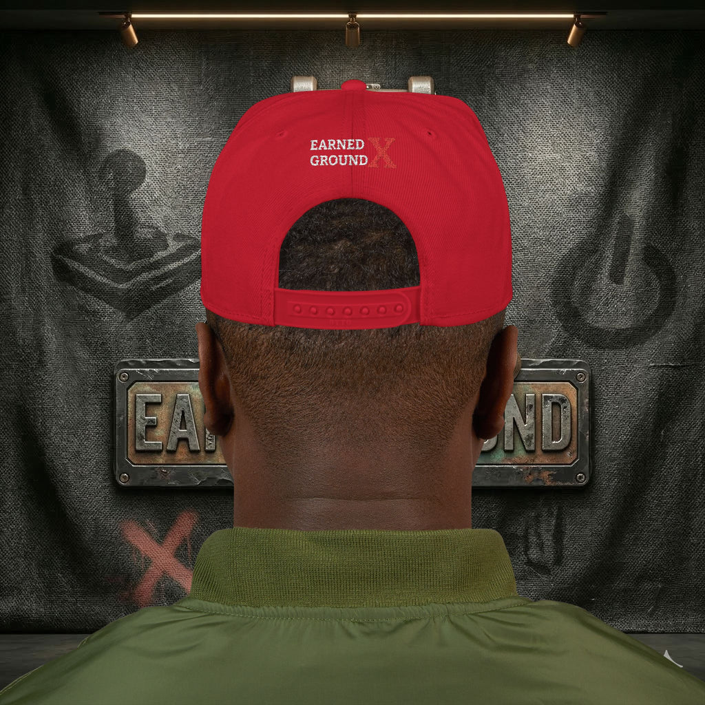 EARNED GROUND GEN 'X' EMBROIDED Snapback Hat — Vintage Red  GEN X Patch Logo Cap