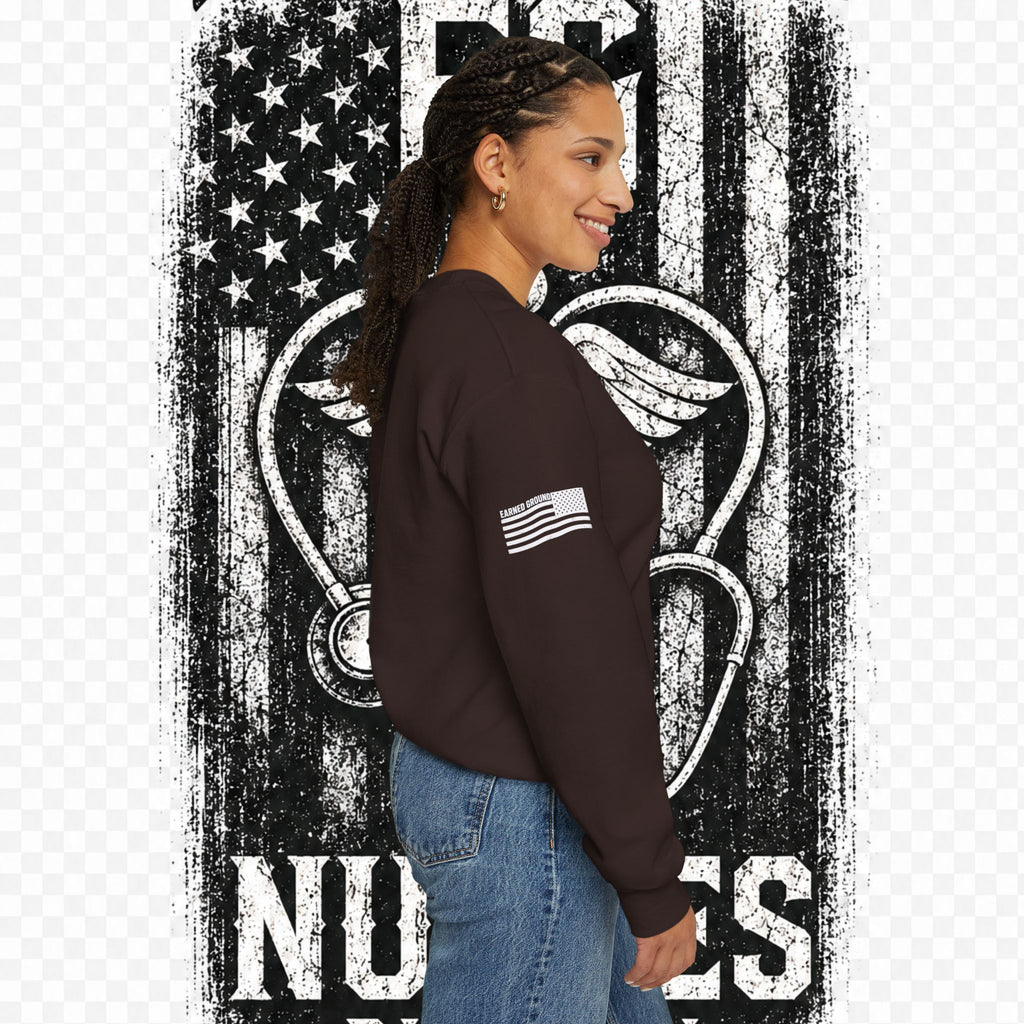 EARNED GROUND Nurses Division Crewneck Sweatshirt – Nurses Caduceus Badge Design