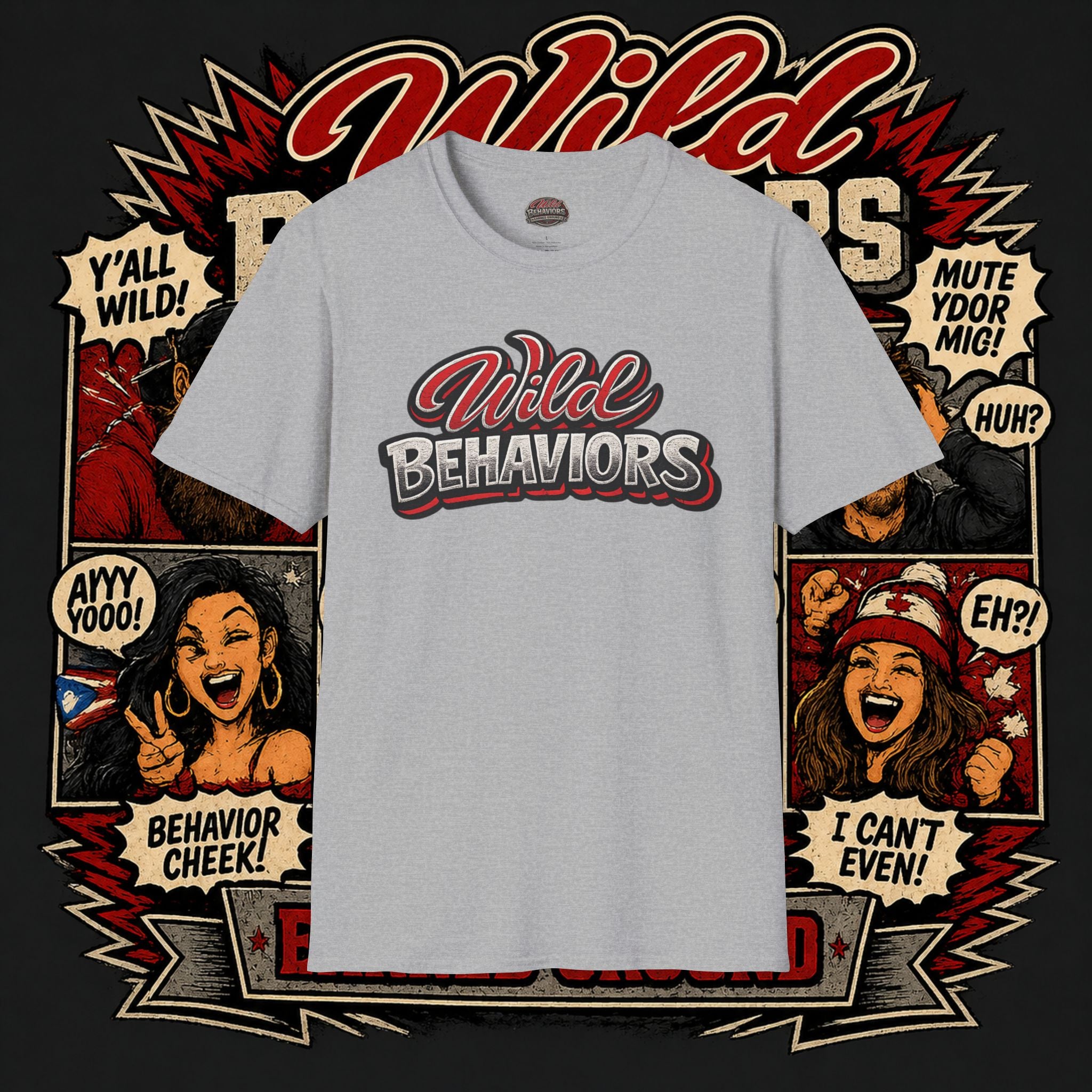 Earned Ground "Wild Behaviors" T-Shirt — Retro Red & White Graphic Tee