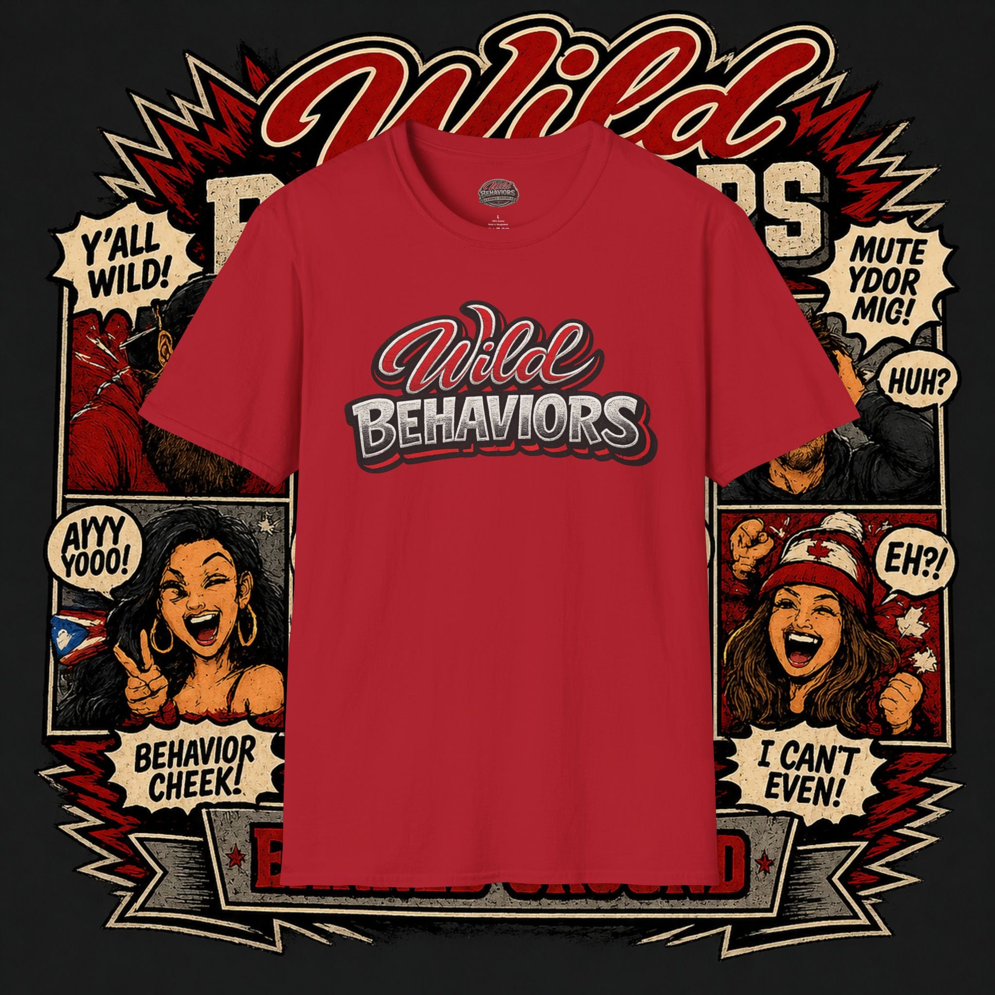 Earned Ground "Wild Behaviors" T-Shirt — Retro Red & White Graphic Tee