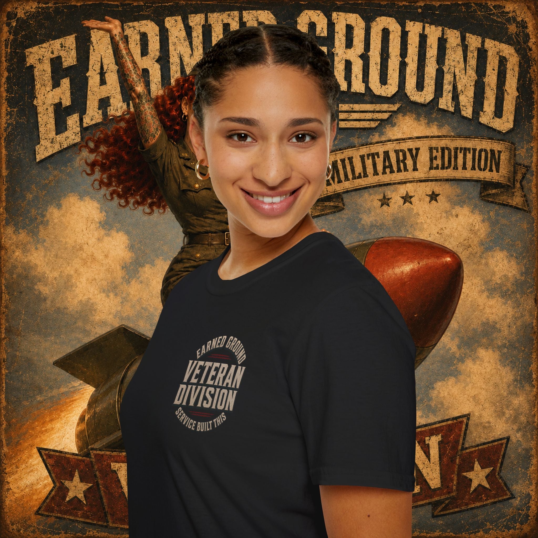 Earned Ground Veteran Division T‑Shirt —"LILY PINUP" VINTAGE SERVICE DIVISON