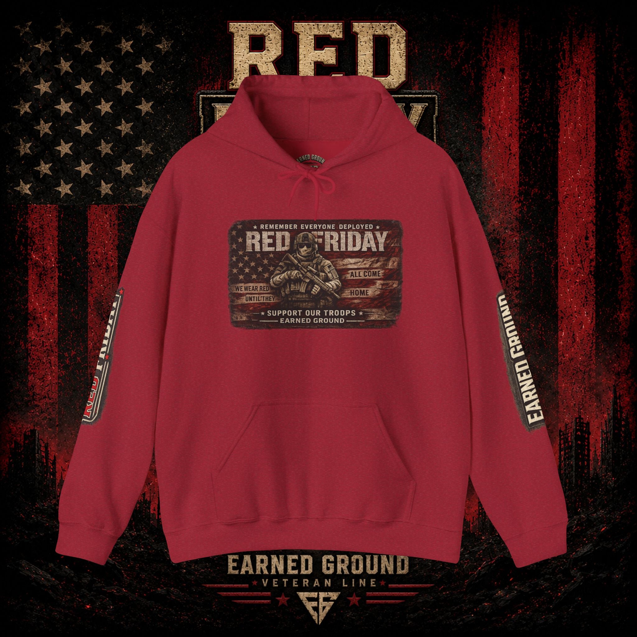 Red Friday Hoodie — " WE WEAR READ UNITL THE ALL COME HOME" Veterans American Flag Pullover