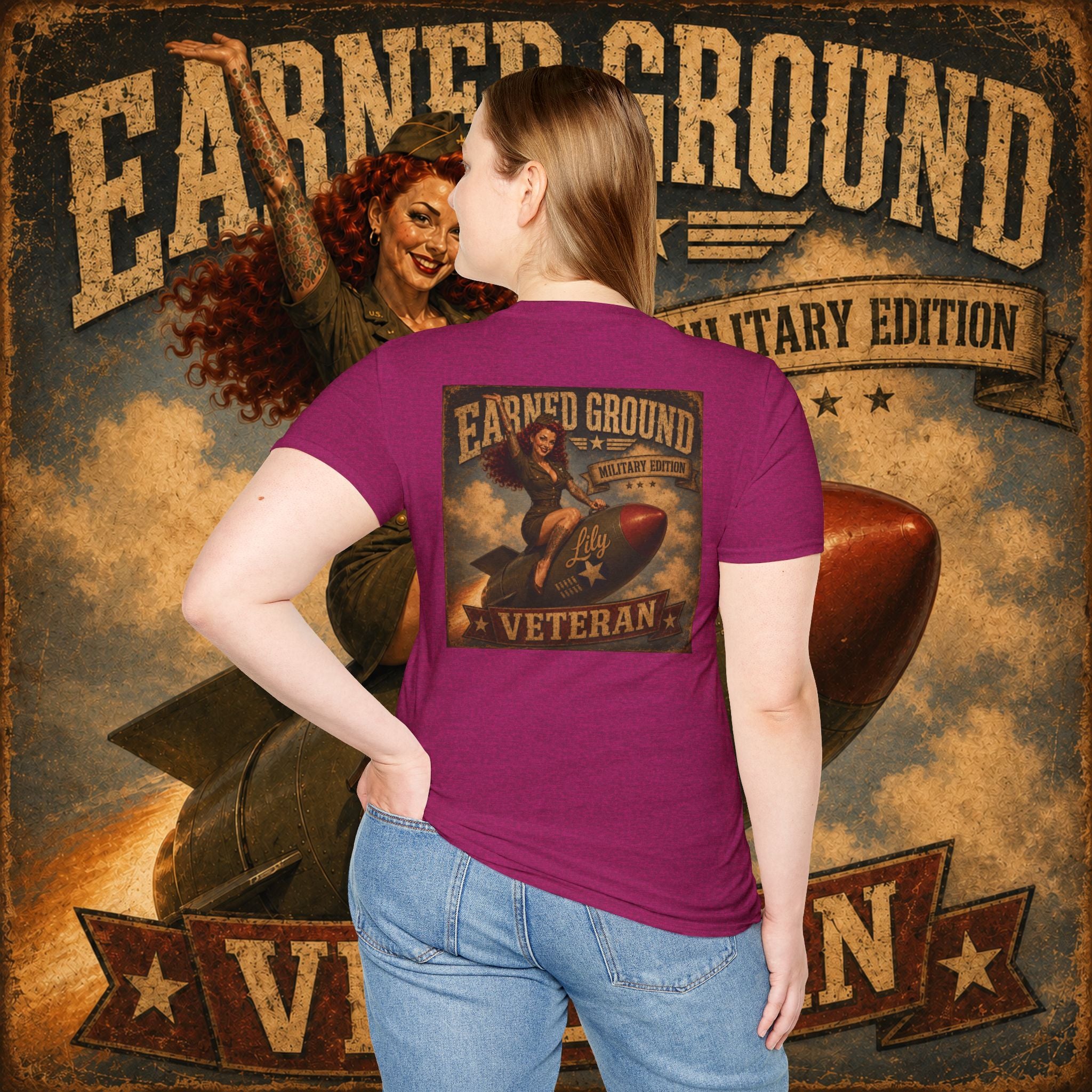 Earned Ground Veteran Division T‑Shirt —"LILY PINUP" VINTAGE SERVICE DIVISON