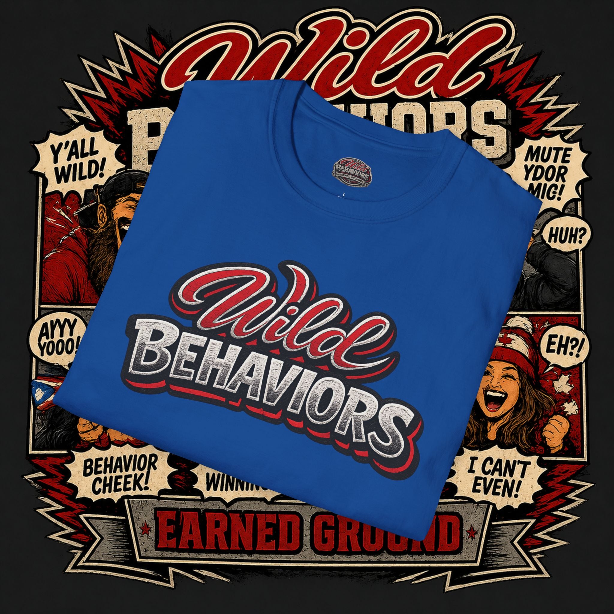 Earned Ground "Wild Behaviors" T-Shirt — Retro Red & White Graphic Tee