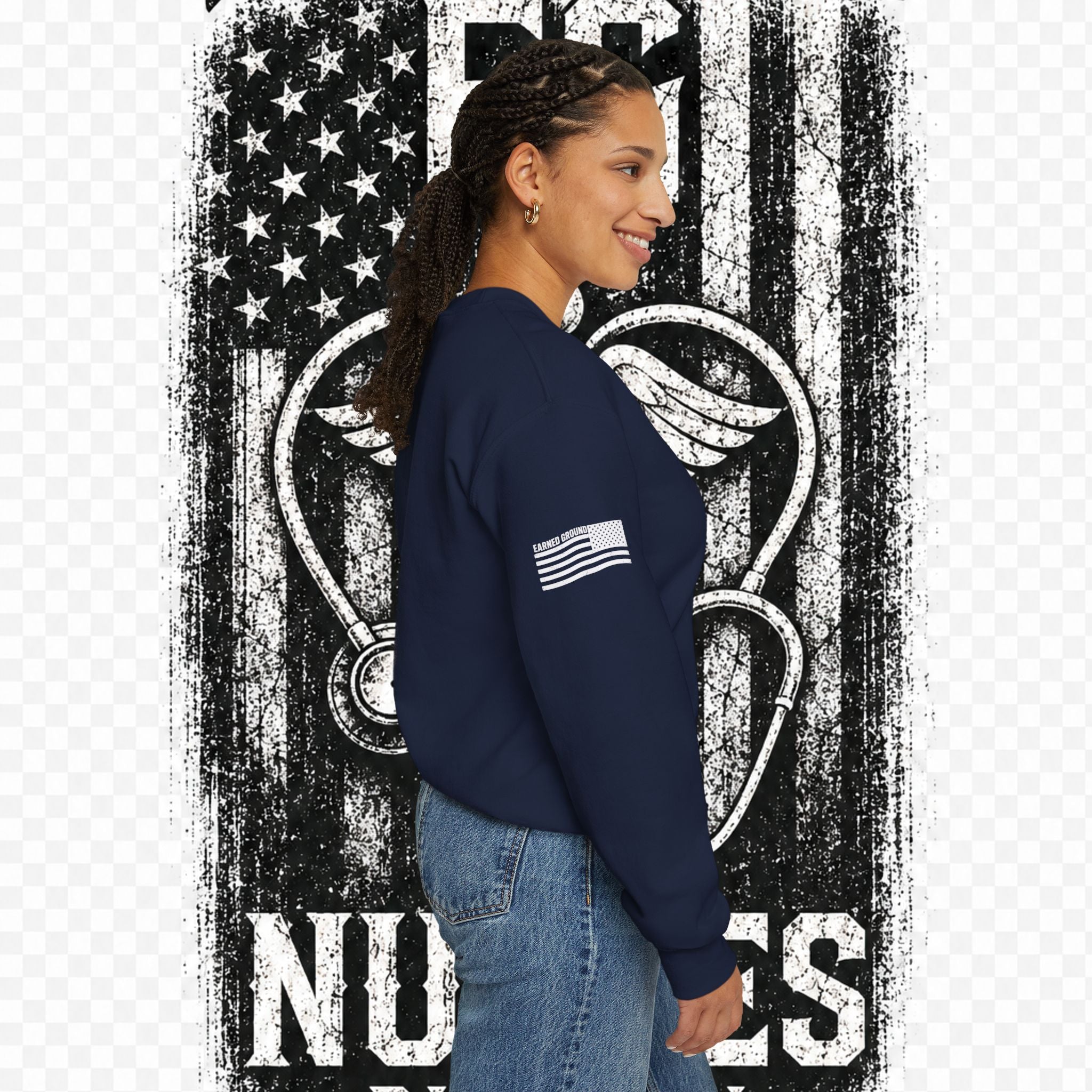 EARNED GROUND Nurses Division Crewneck Sweatshirt – Nurses Caduceus Badge Design