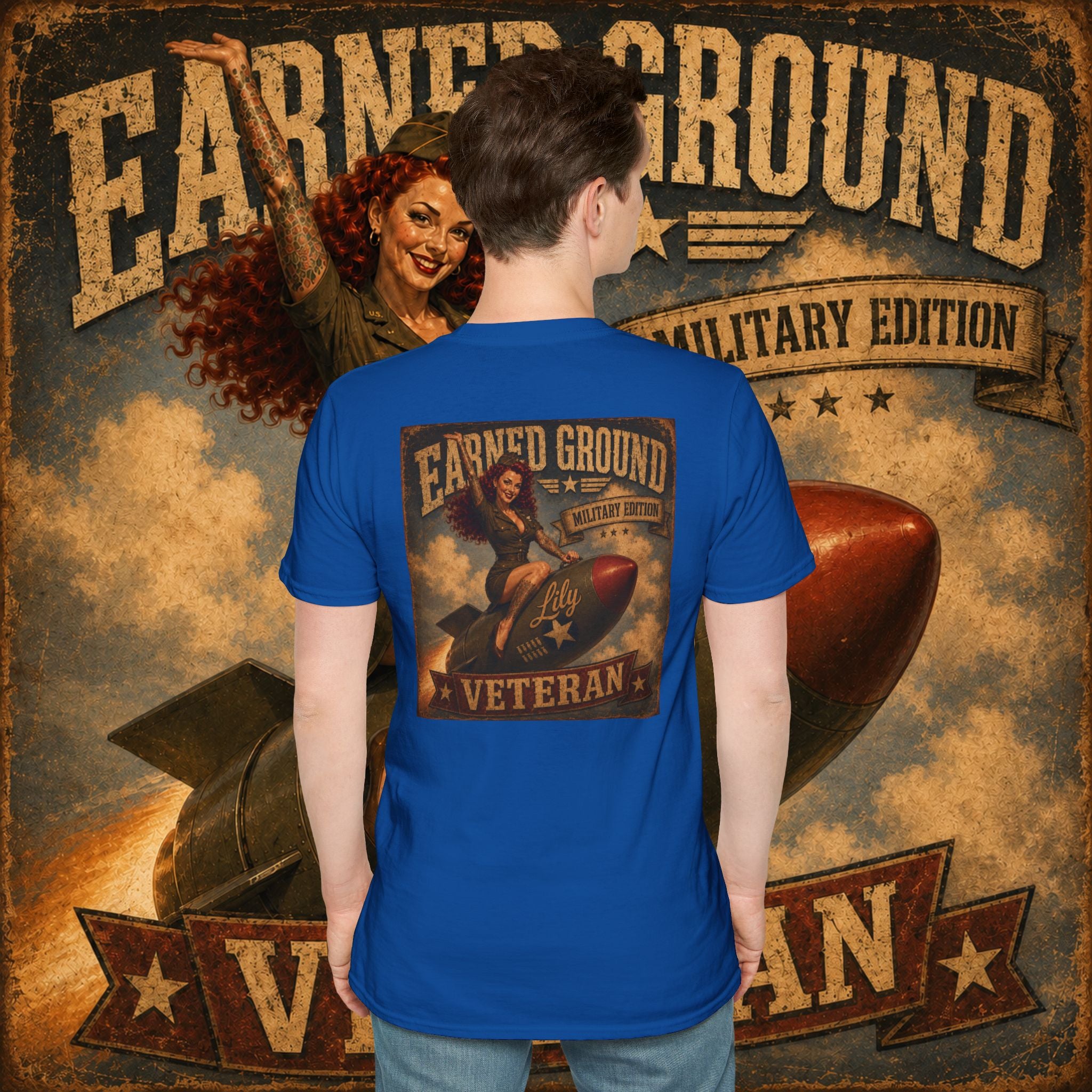 Earned Ground Veteran Division T‑Shirt —"LILY PINUP" VINTAGE SERVICE DIVISON
