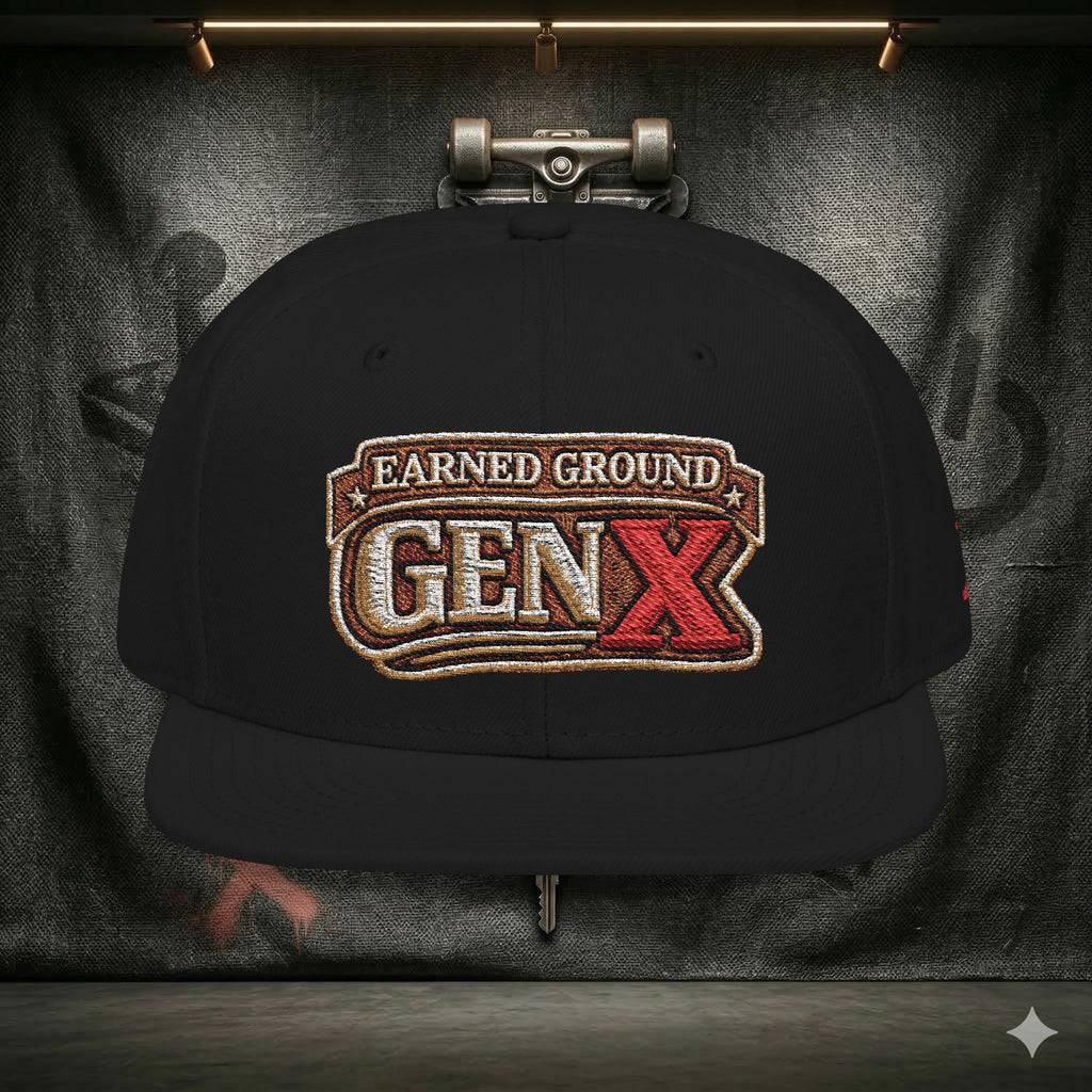 EARNED GROUND GEN 'X' EMBROIDED Snapback Hat — Vintage Red  GEN X Patch Logo Cap