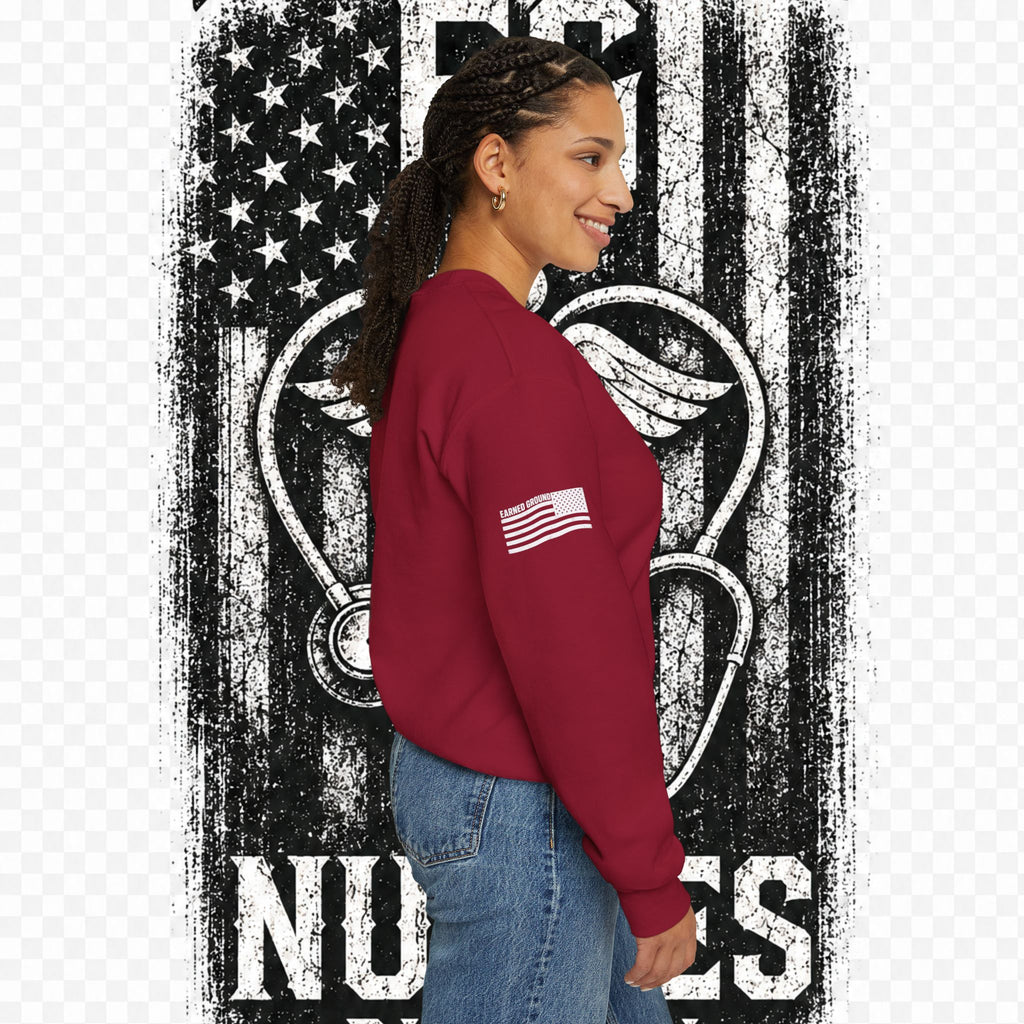 EARNED GROUND Nurses Division Crewneck Sweatshirt – Nurses Caduceus Badge Design