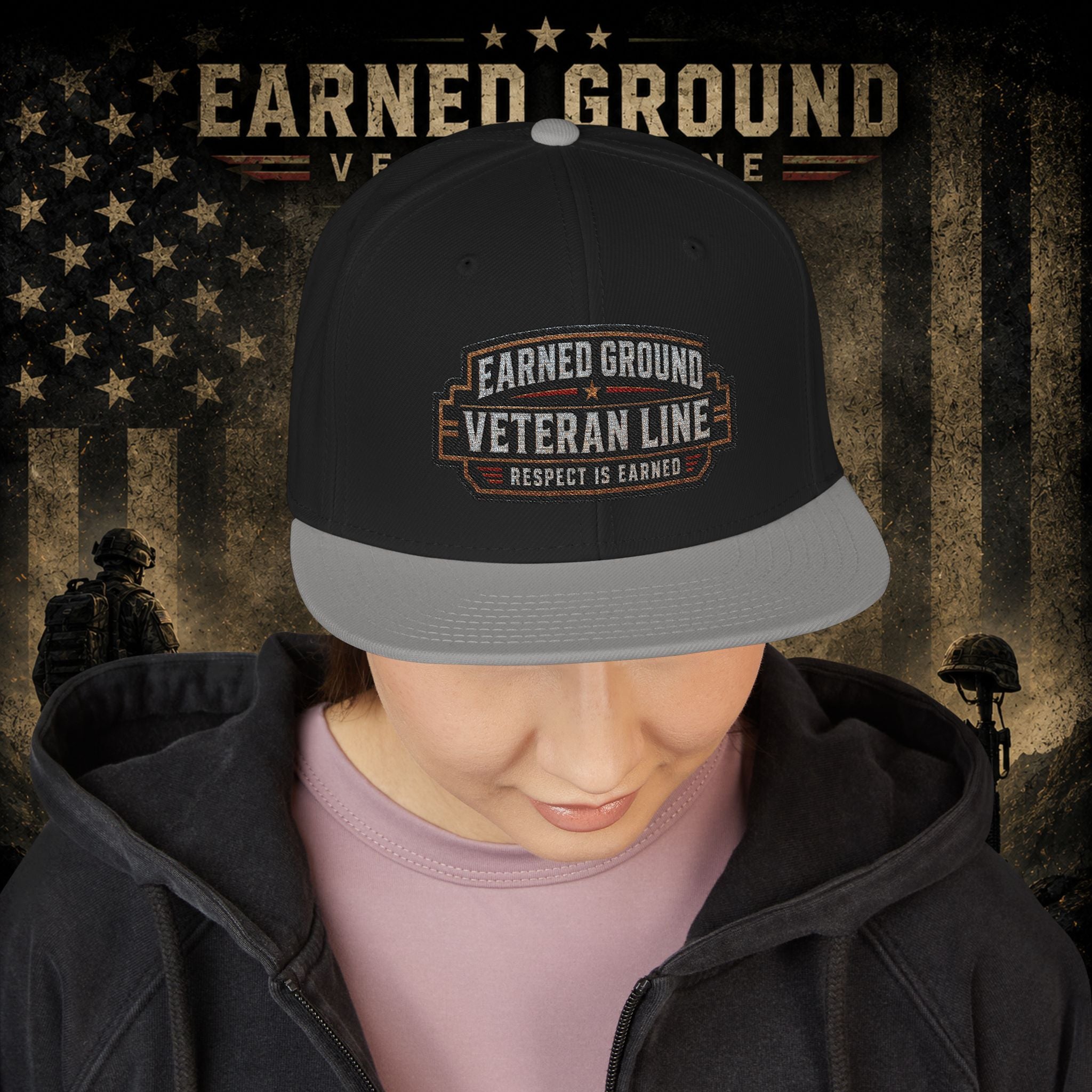 Earned Ground Veteran Line  Embroidered Snapback Hat