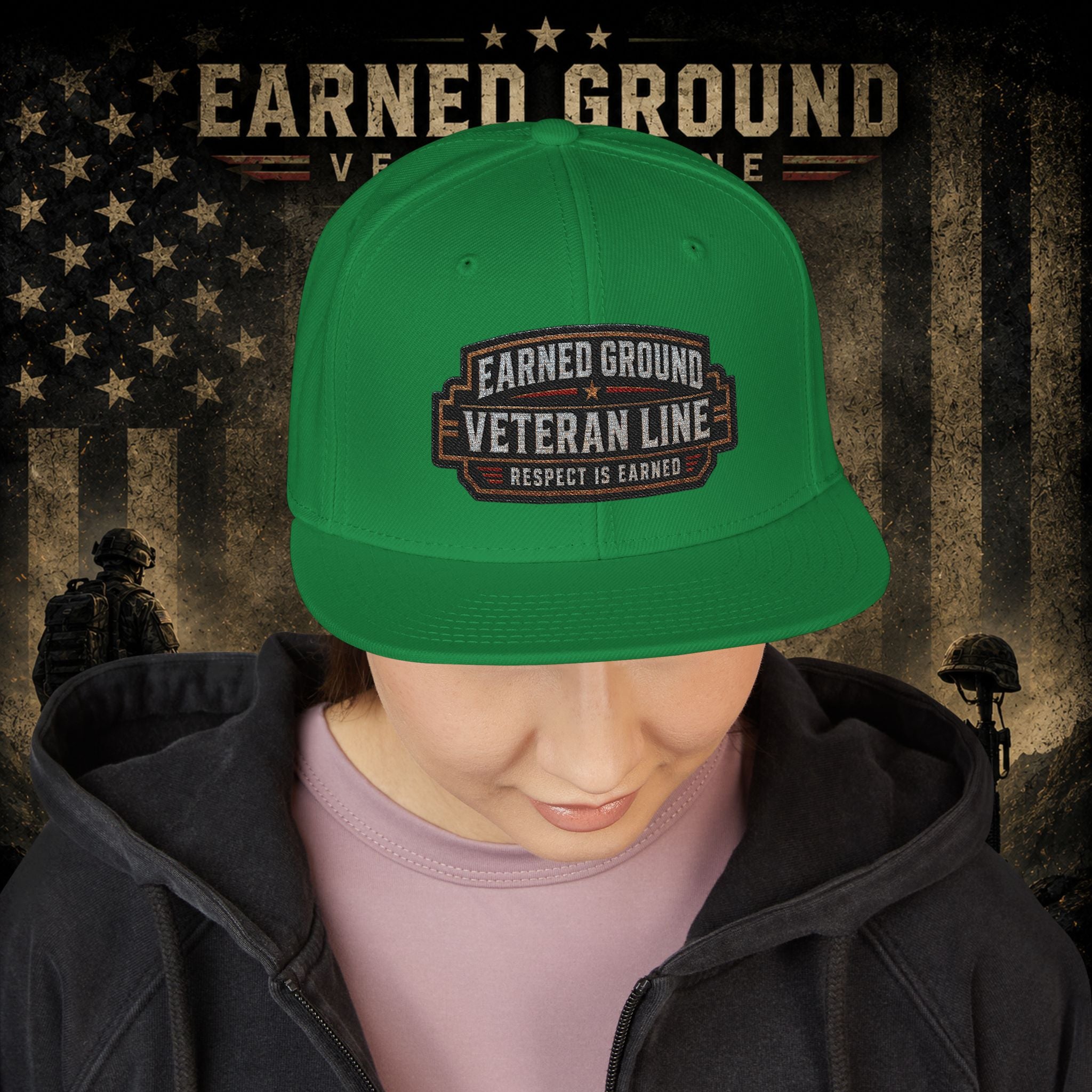 Earned Ground Veteran Line  Embroidered Snapback Hat