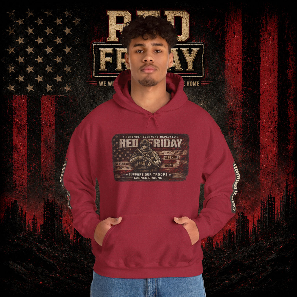 Red Friday Hoodie — " WE WEAR READ UNITL THE ALL COME HOME" Veterans American Flag Pullover