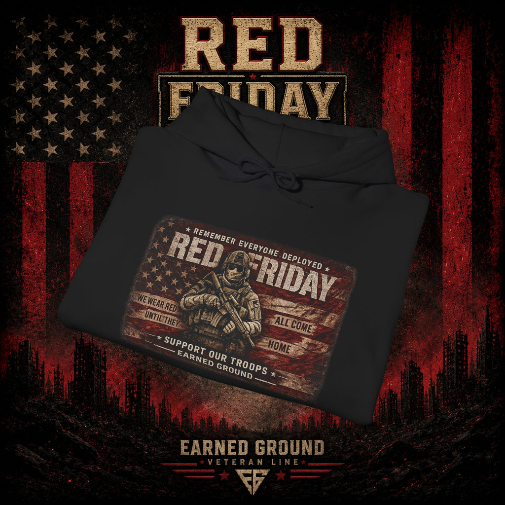 Red Friday Hoodie — " WE WEAR READ UNITL THE ALL COME HOME" Veterans American Flag Pullover