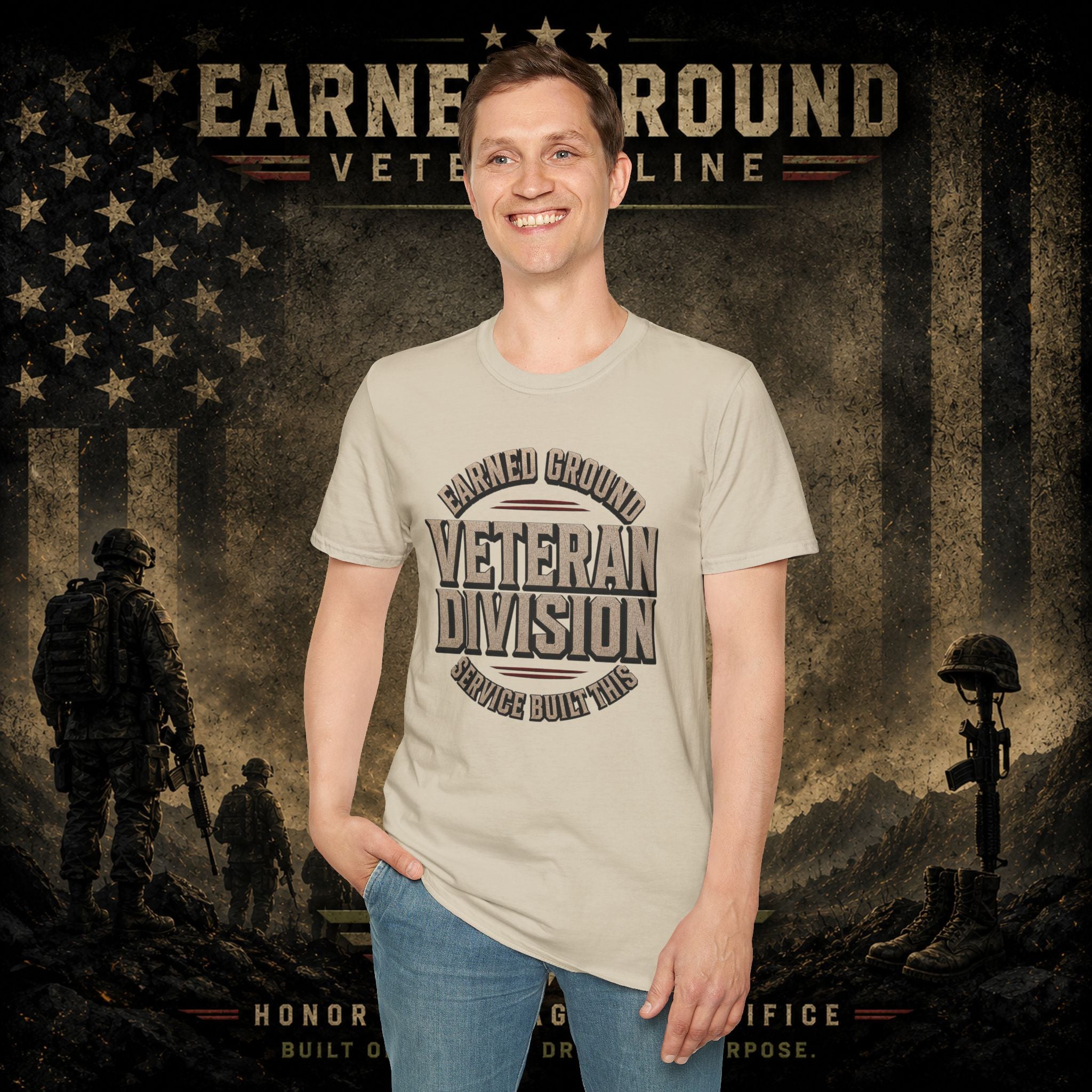 Earned Ground Veteran Division 'Service Built This'— Military Tribute Tee