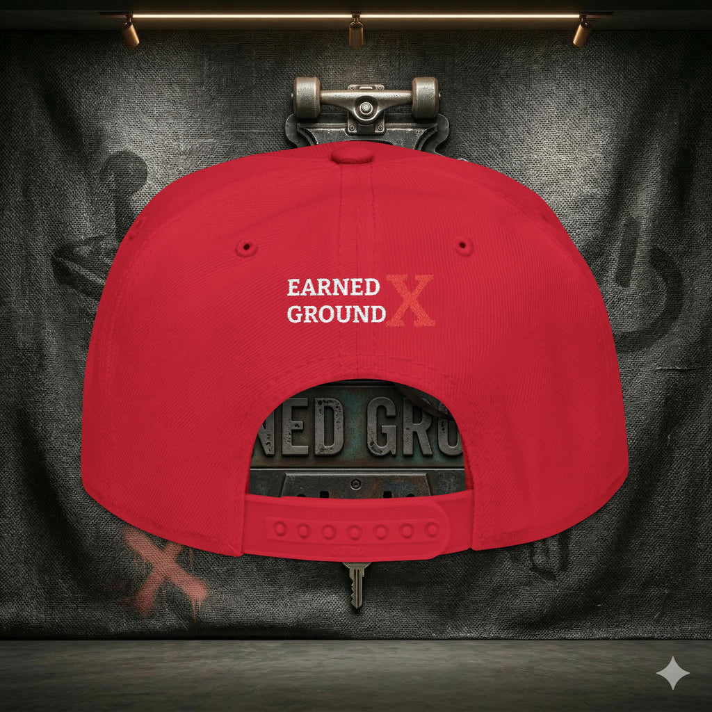 EARNED GROUND GEN 'X' EMBROIDED Snapback Hat — Vintage Red  GEN X Patch Logo Cap